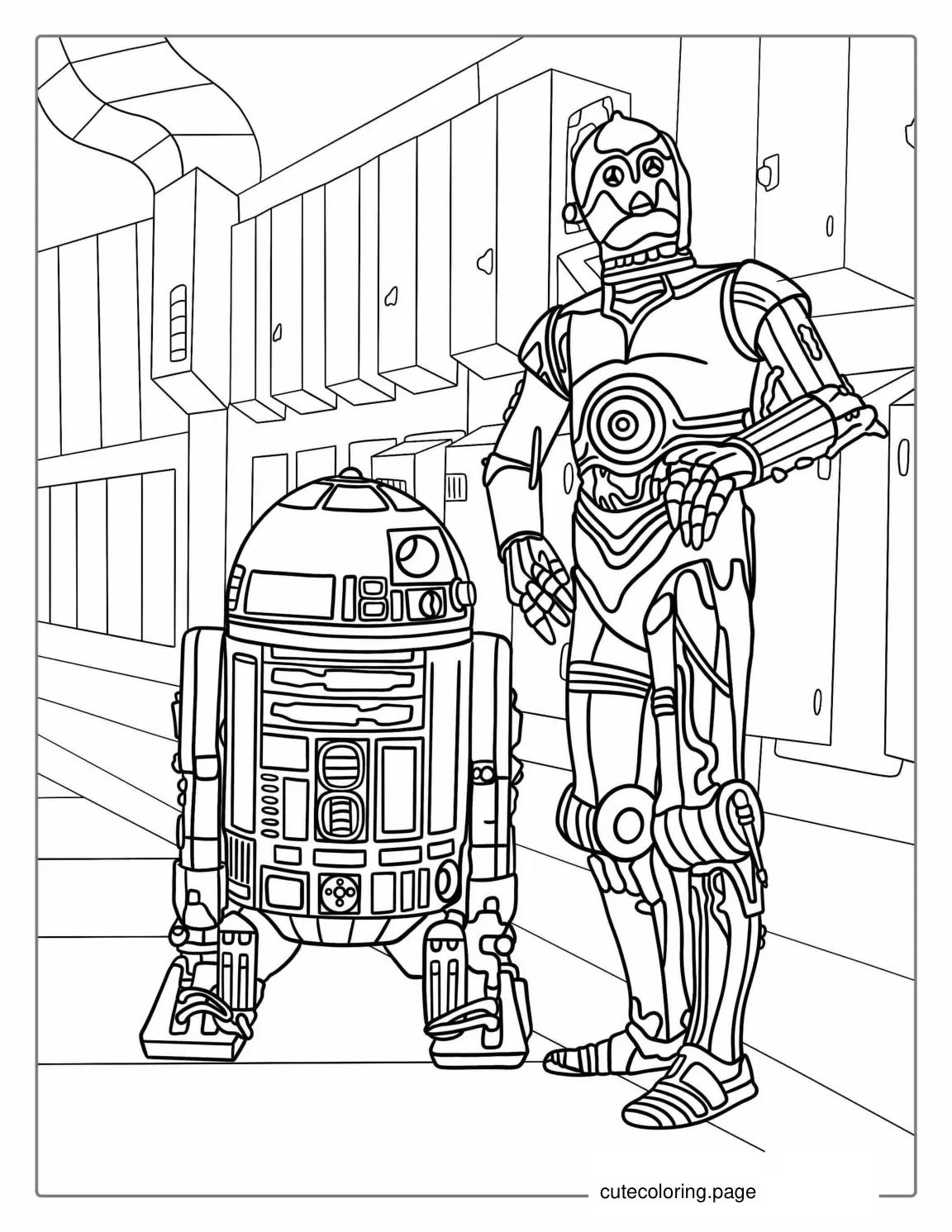 C 3PO Robot And R2 D2 Coloring Sheet coloring page