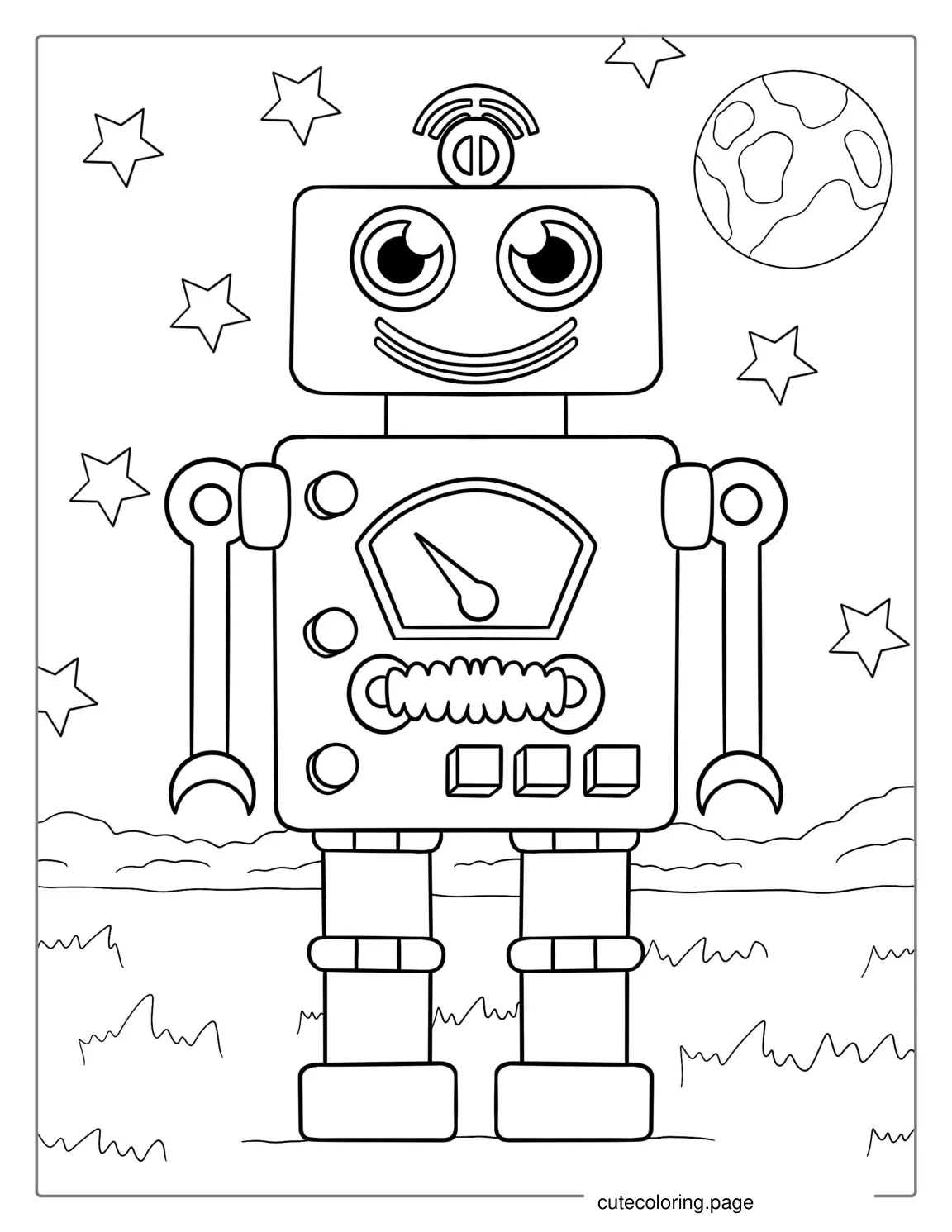 Coloring Page Of Easy To Color Robot For Preschoolers coloring page