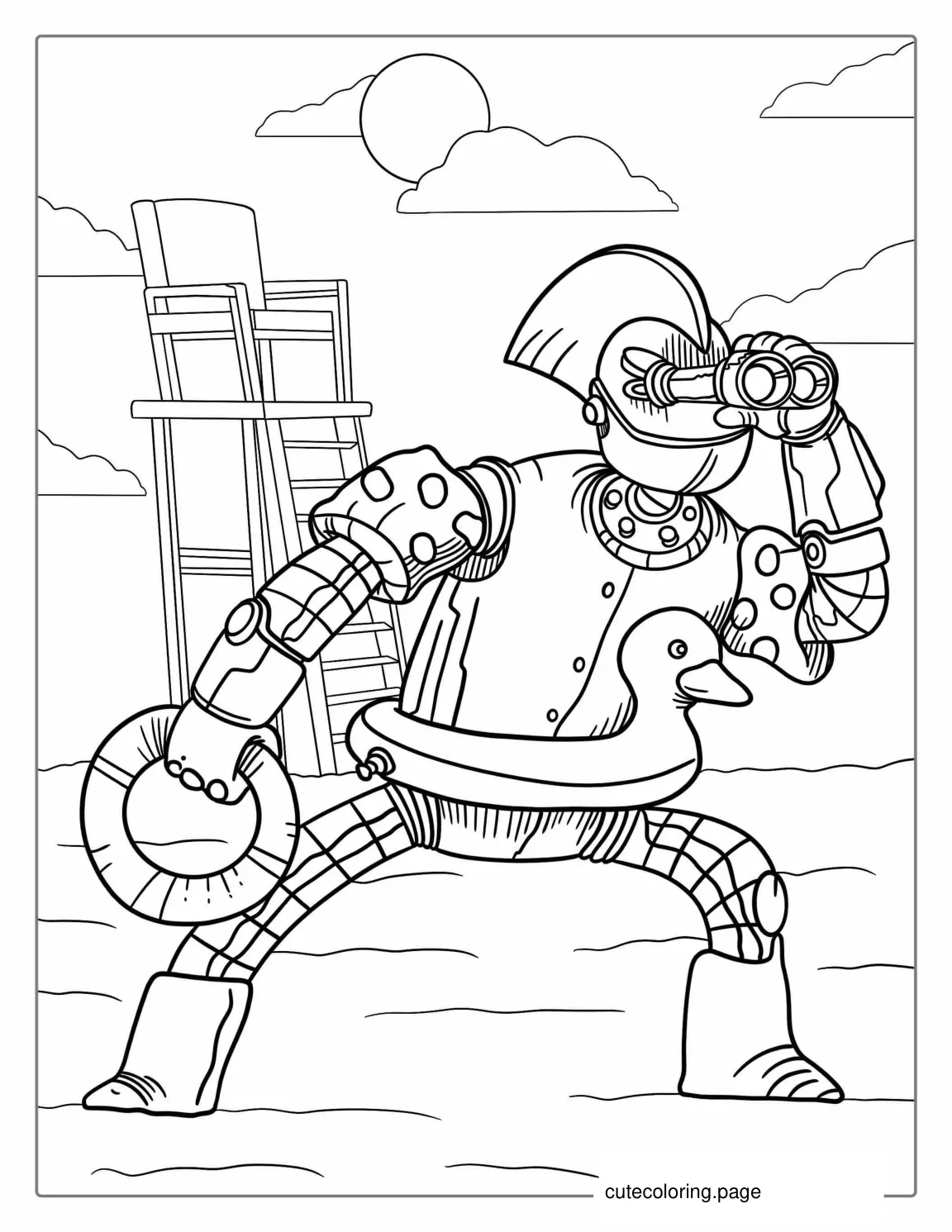 Robot Lifeguard Coloring Sheet For Kids coloring page