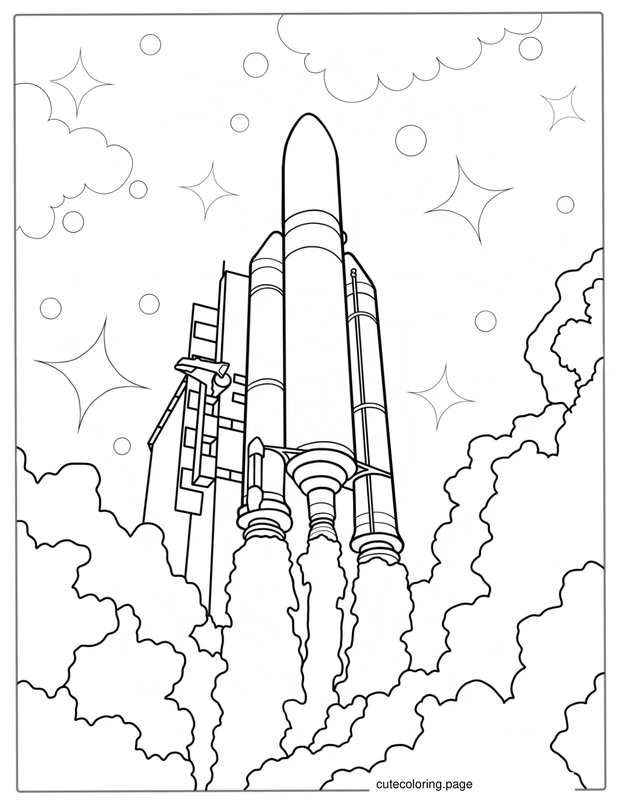 Ariane 5 Rocket Blasting Off Launch Pad coloring page