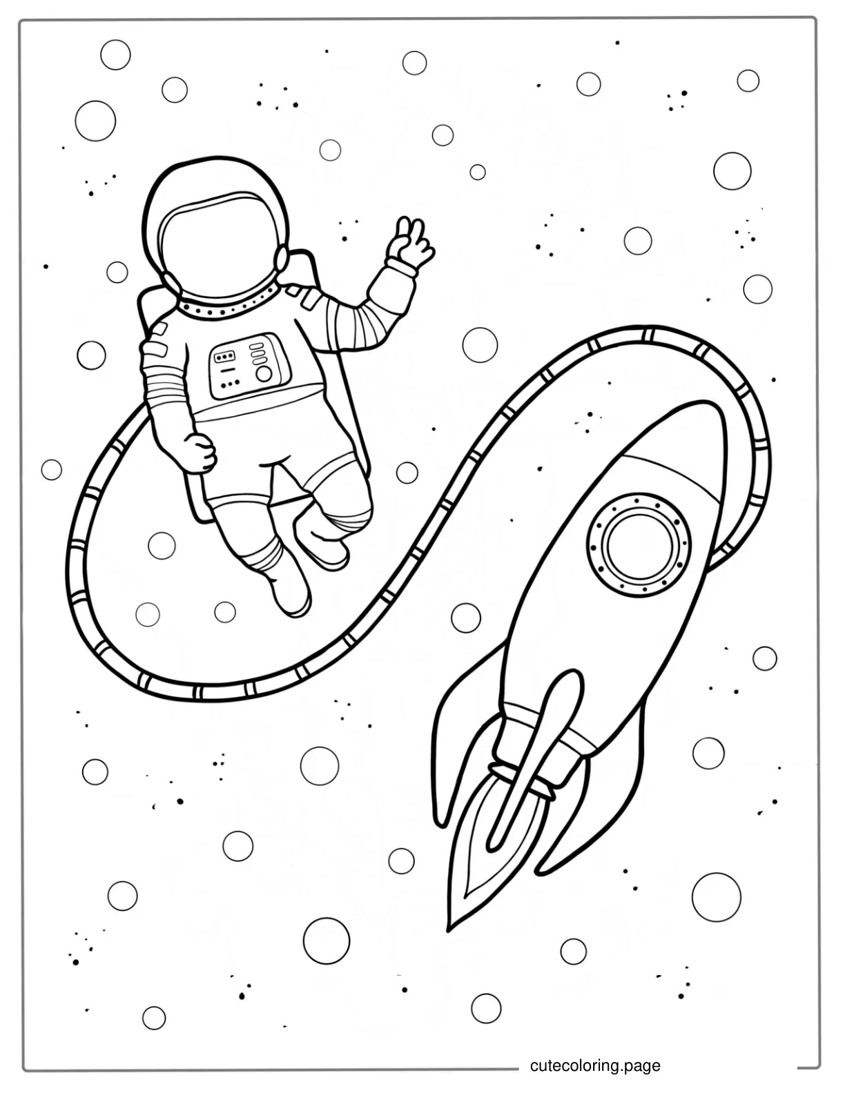 Astronaut Doing Space Walk With Rocket To Color coloring page