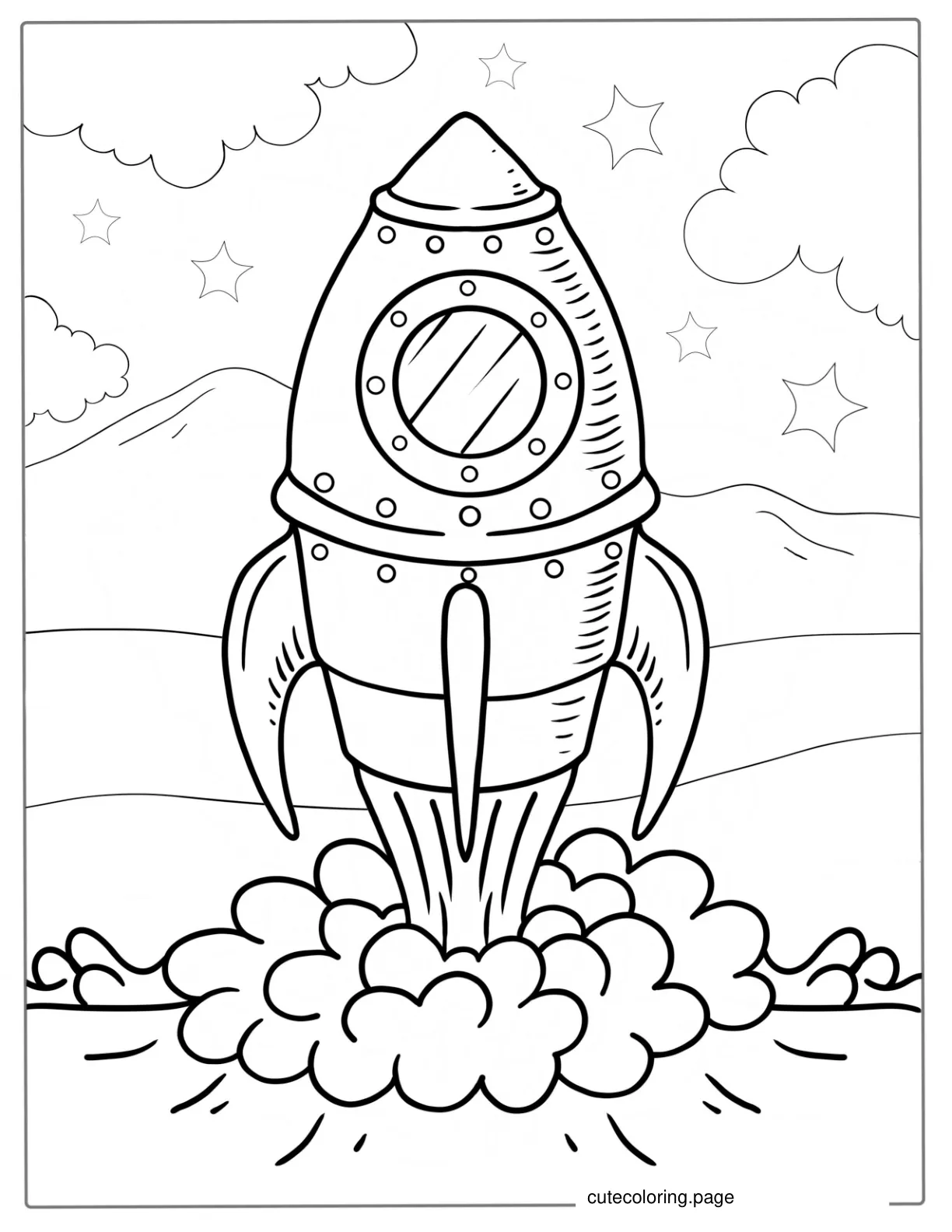 Kids Coloring Page Of a Rocket Launching coloring page