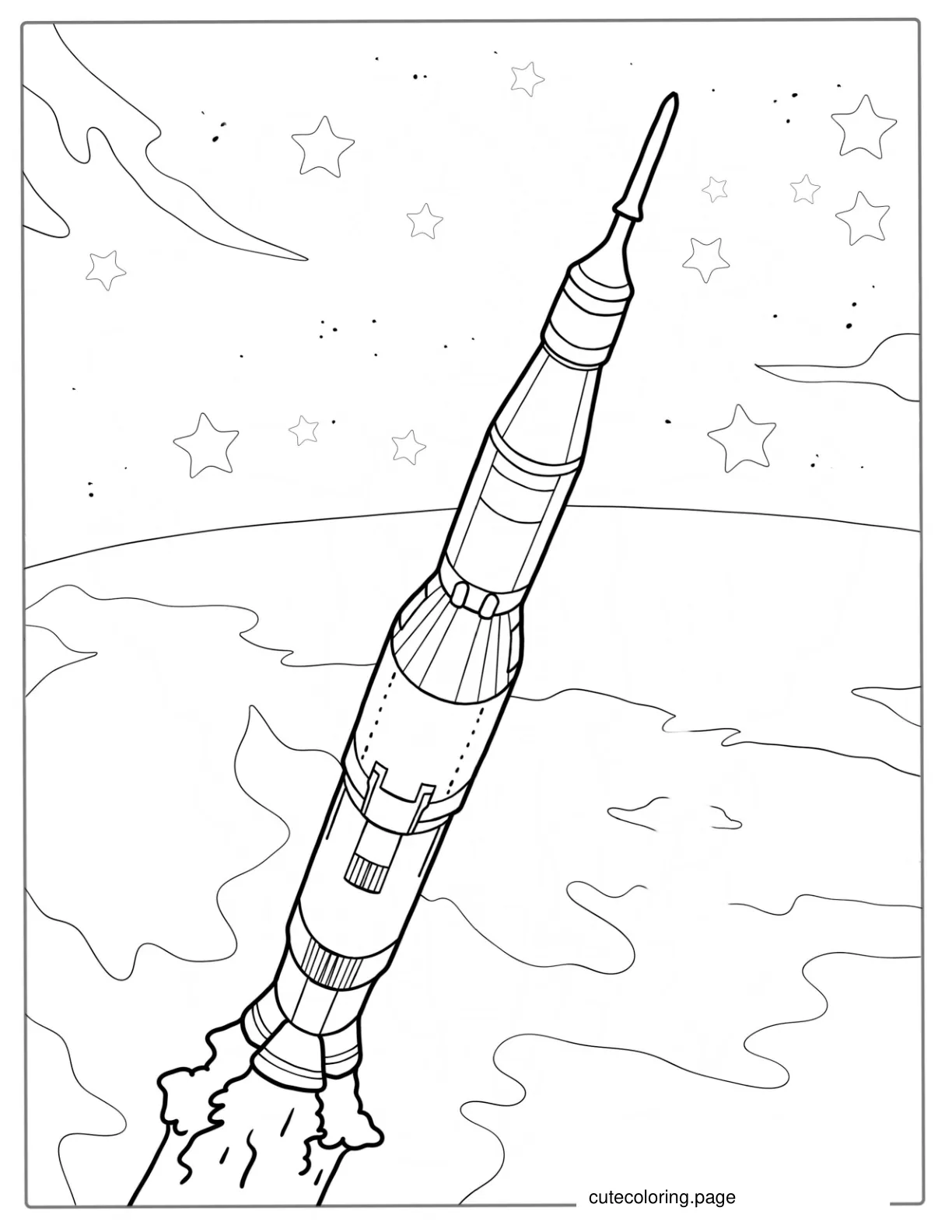 NASA Saturn V Rocket In Space To Color coloring page