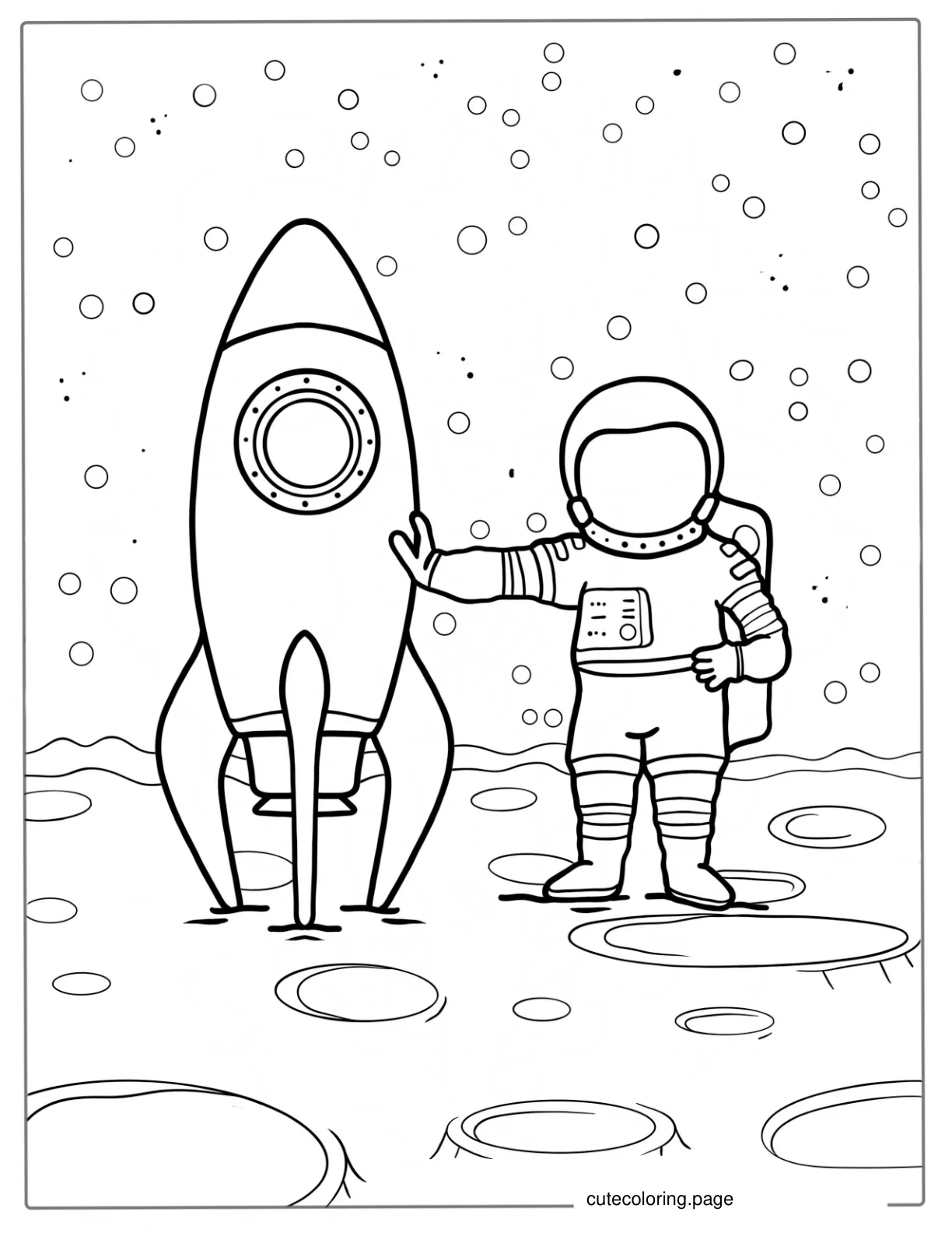 Rocket On The Moon With Astronaut Coloring Page For Kids coloring page