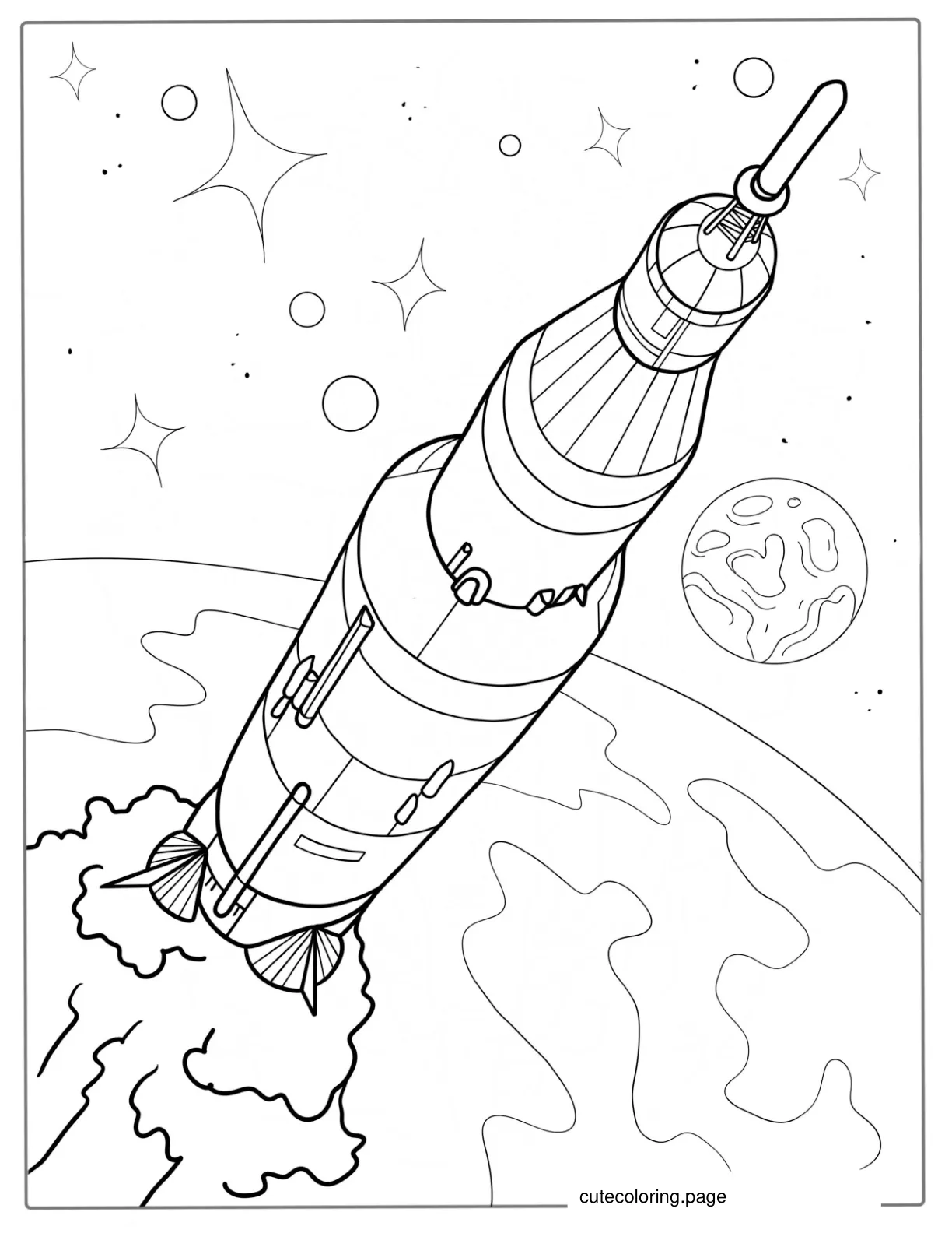 Simple Outline Of Saturn V Rocket To Color coloring page