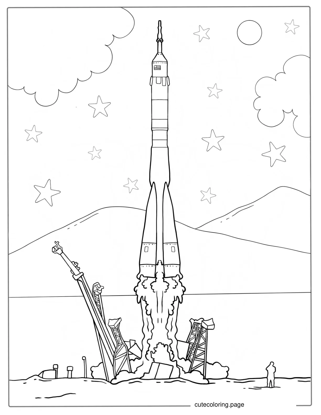 Soyuz Rocket Launching From Pad Coloring PAge coloring page