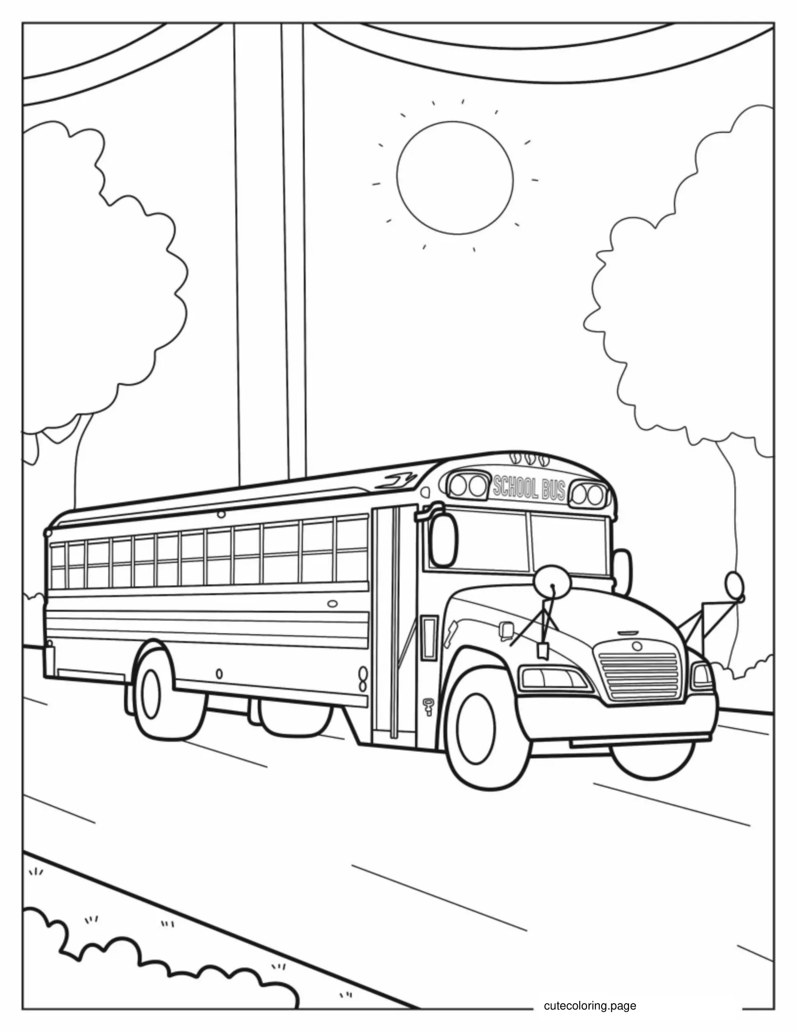 Detailed School Bus Coloring Sheet For Kids coloring page