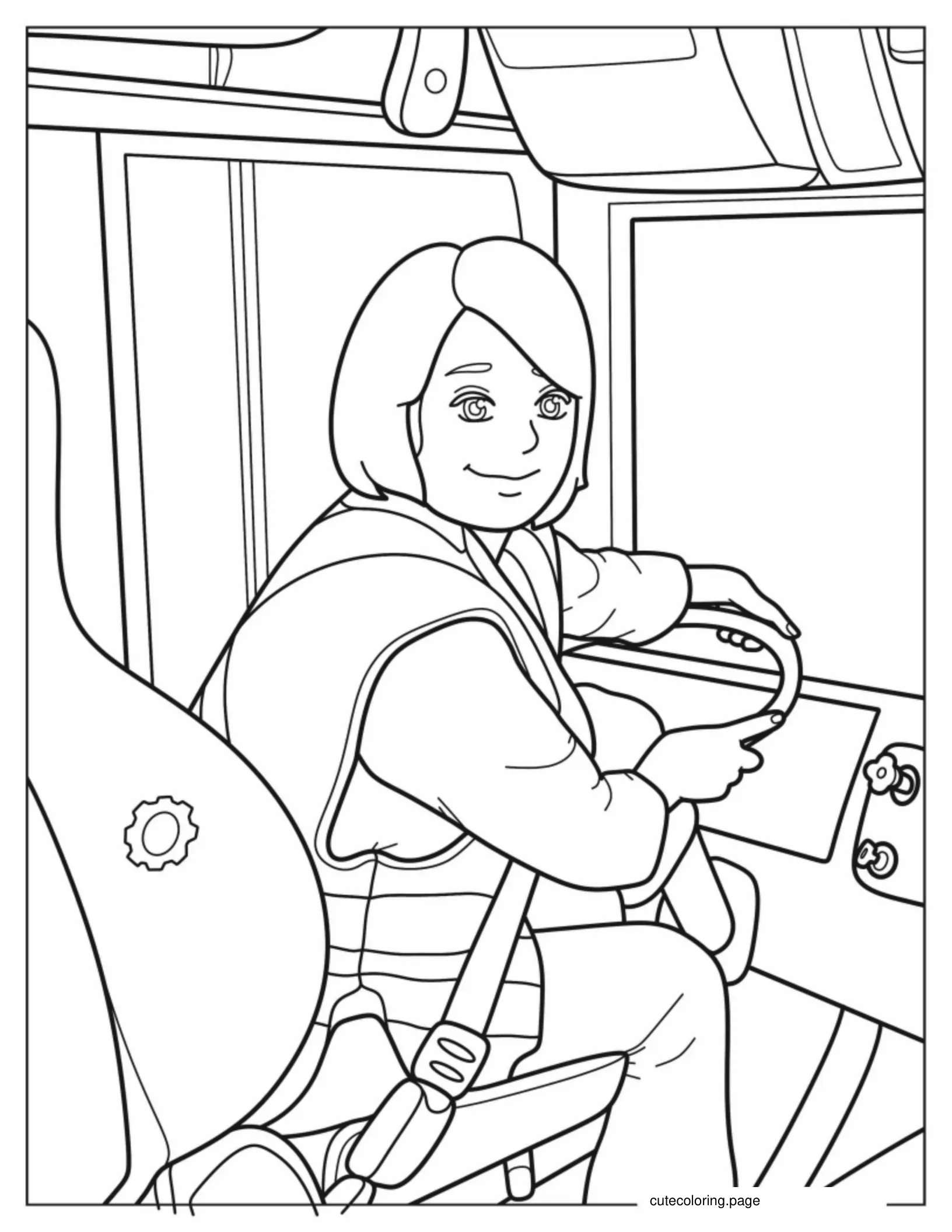 Female School Bus Driver Coloring Page coloring page