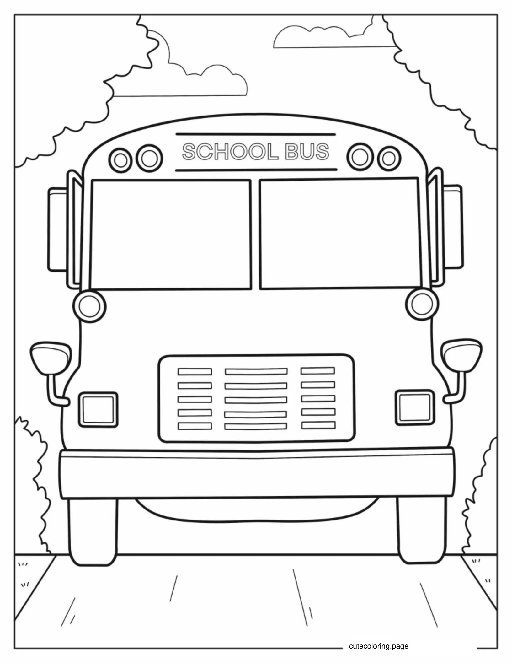 Front View Of School Bus To Color coloring page