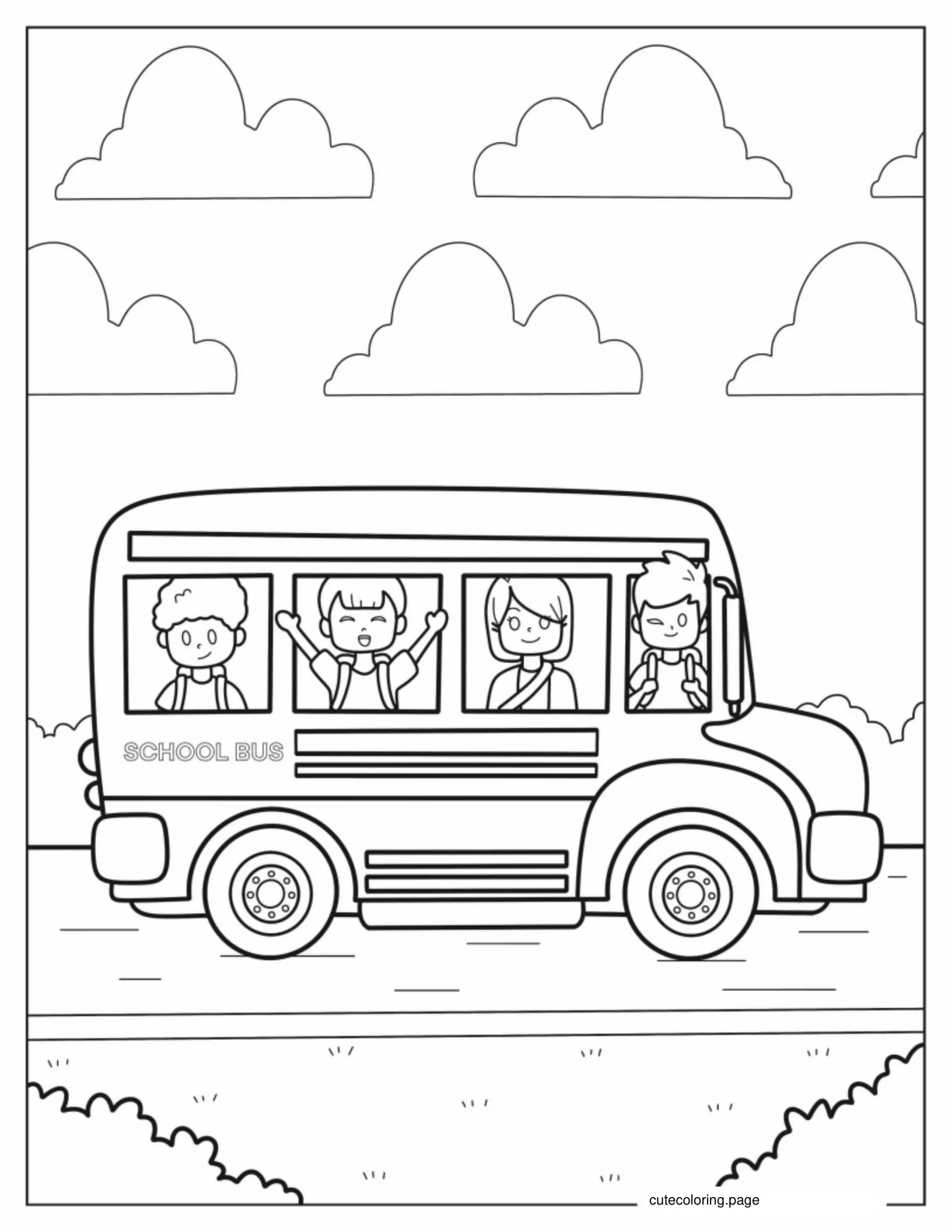 Students On School Bus coloring page