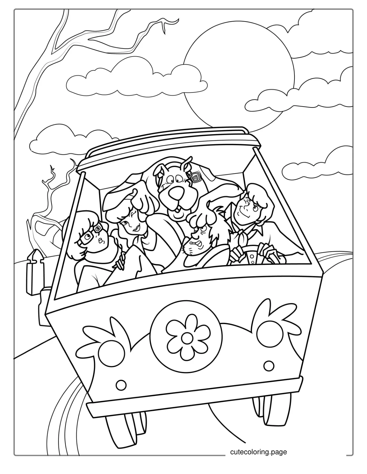 Scooby Doo Characters In The Mystery Machine To Color coloring page