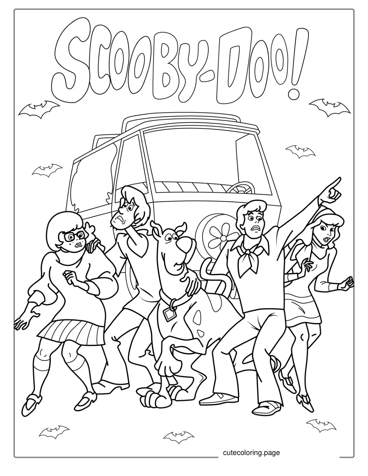 Scooby Gang With The Mystery Machine Coloring Page coloring page