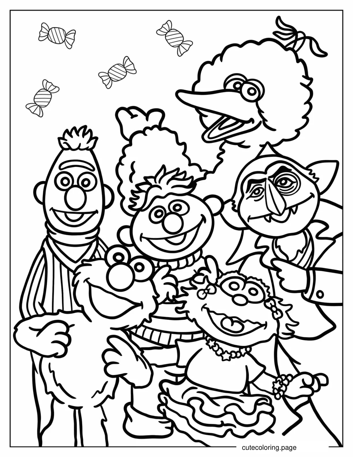 Bert Elmo Big Bird Zoe Ernie And Count von Count coloring page