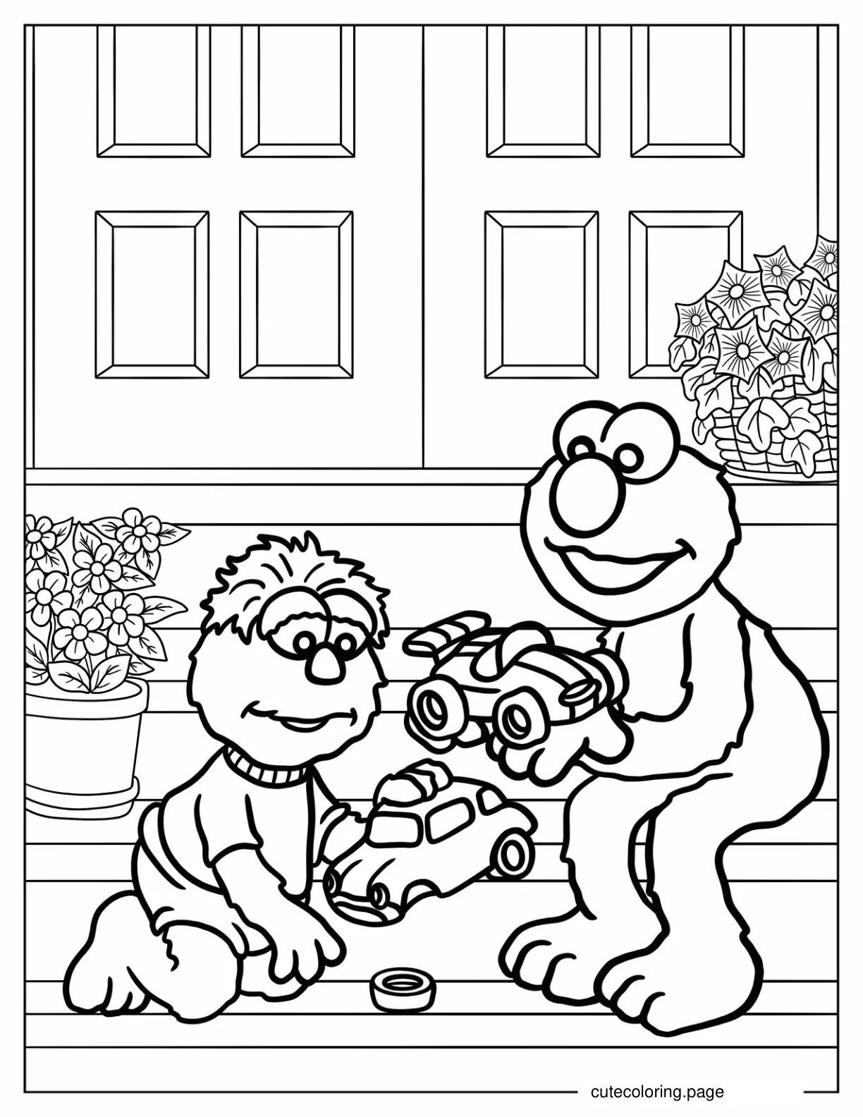 Elmo Playing With Kid Muppet coloring page