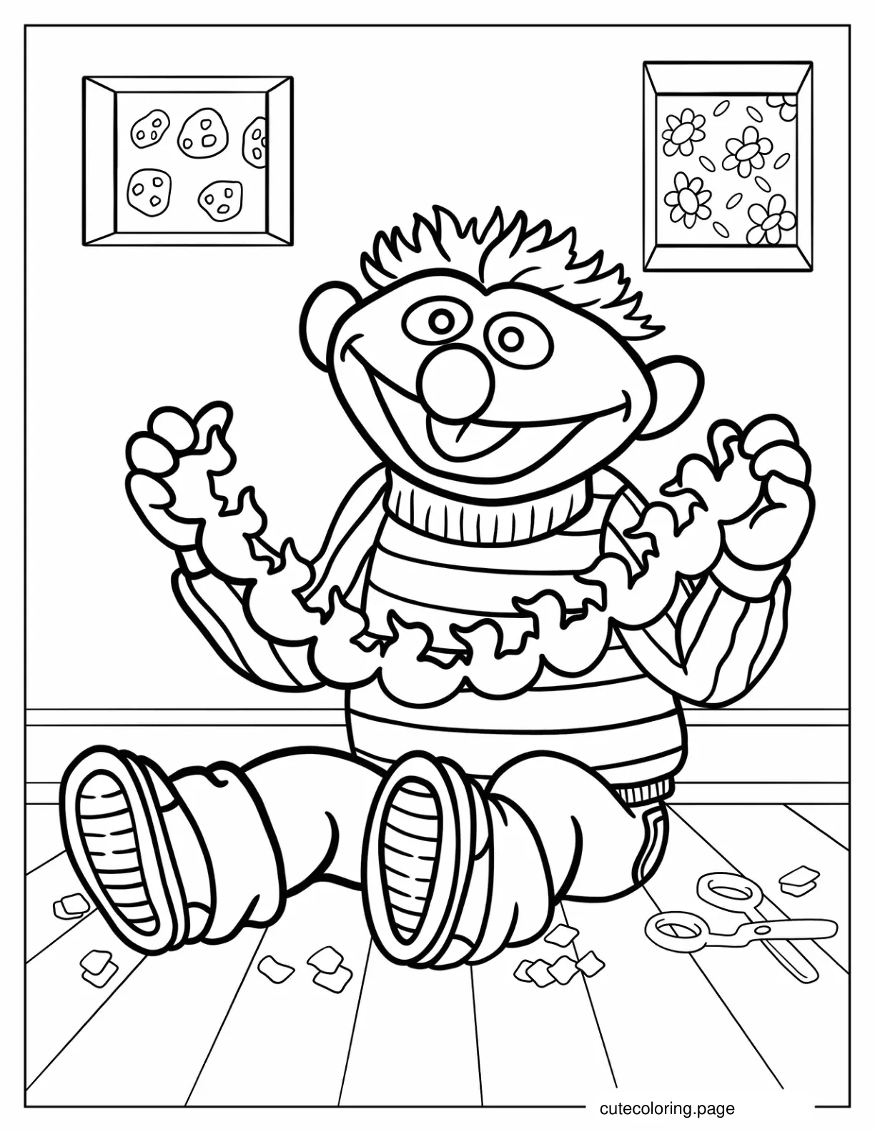 Ernie Holding Paper Ducks Coloring Sheet coloring page