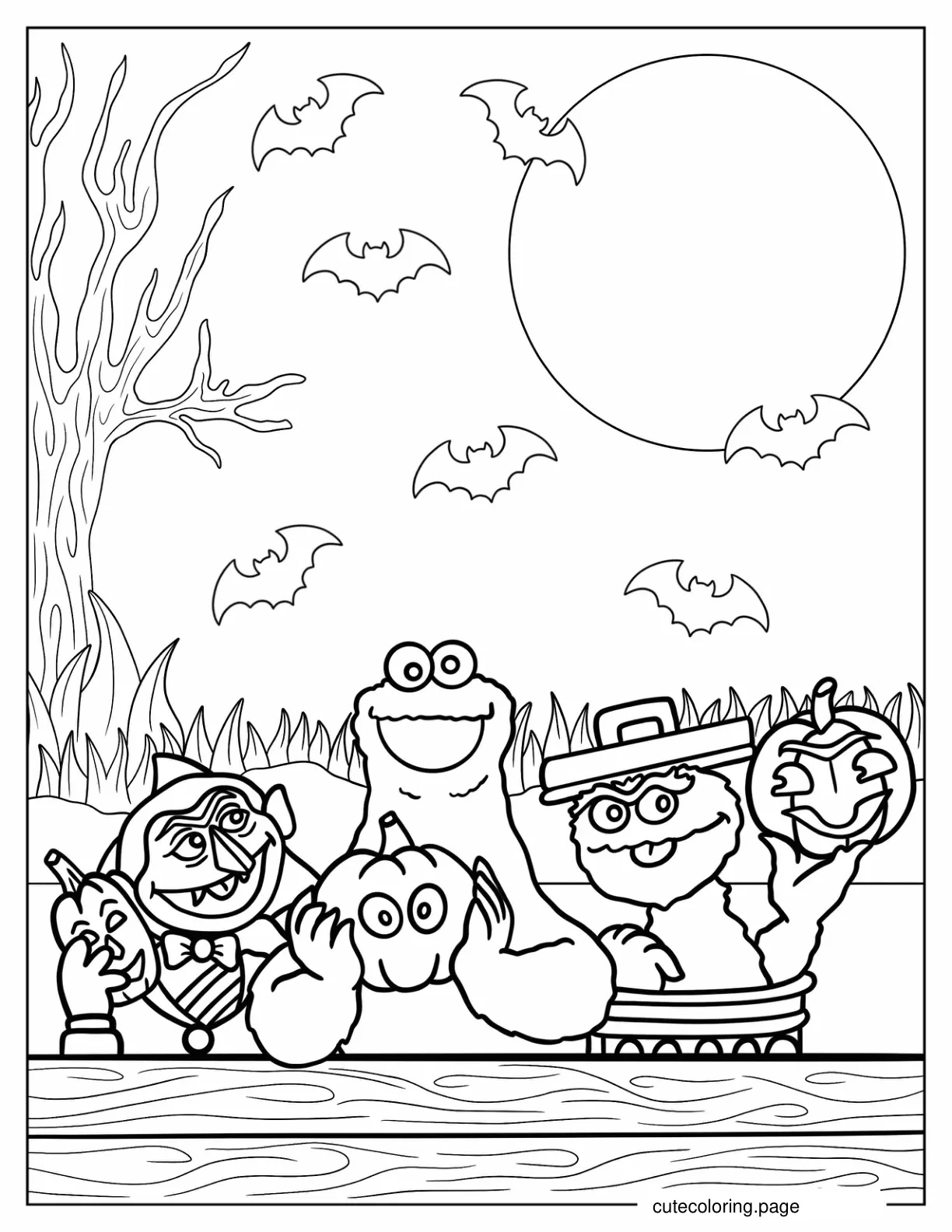 Halloween Sesame Street With Jack O Lanterns Coloring Page coloring page