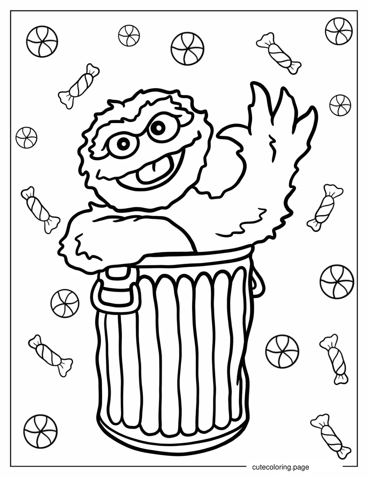 Oscar The Grouch Waving coloring page