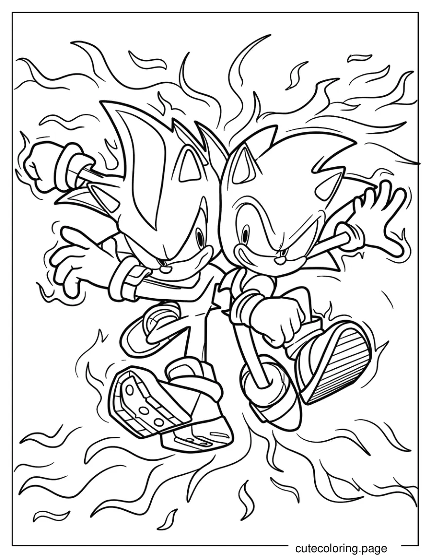 Shadow And Sonic Playing Side By Side Coloring Page coloring page