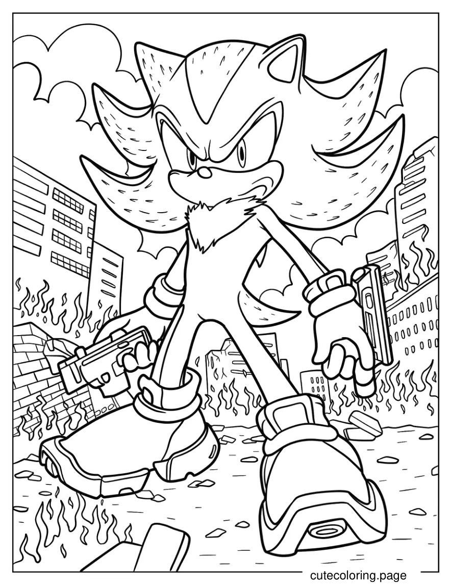 Shadow Fighting In Burning City Coloring Sheet coloring page