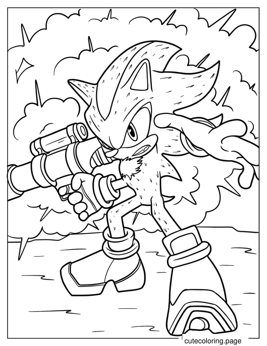 Shadow The Hedgehog With Gun In A Fight coloring page