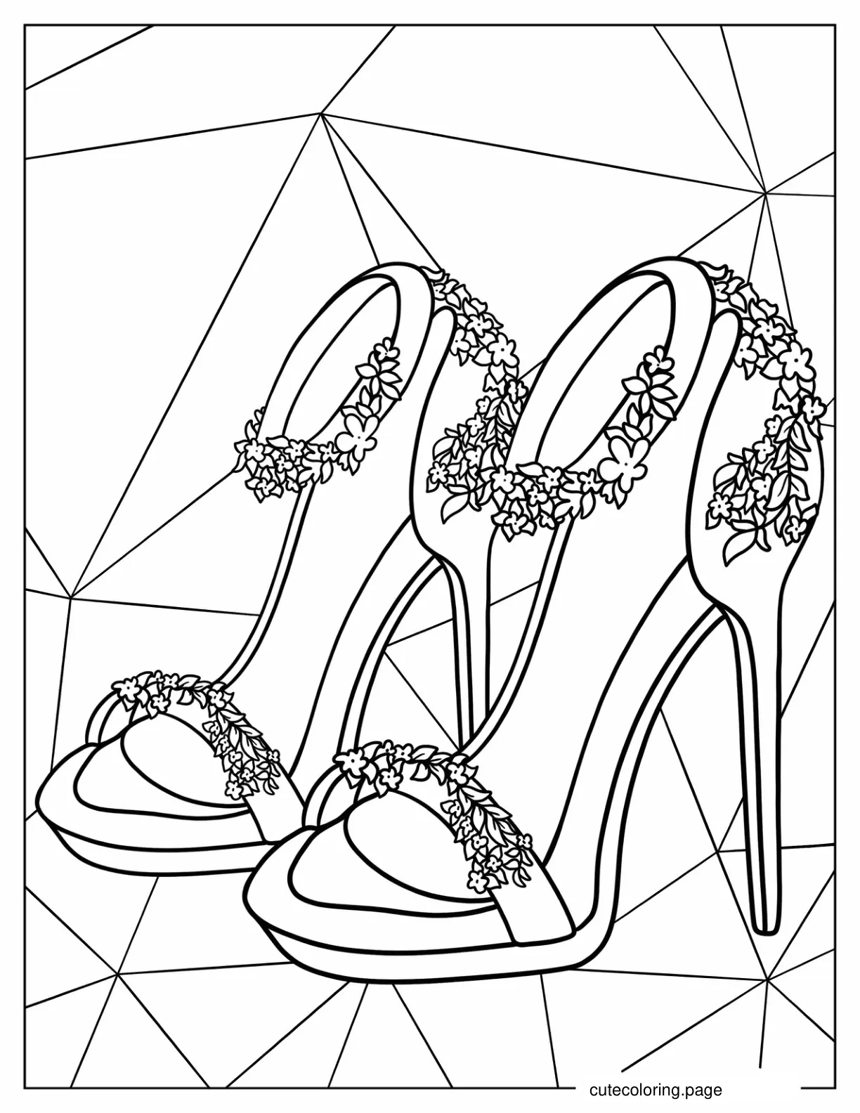 Coloring Sheet Of Floral Bridal Shoes coloring page