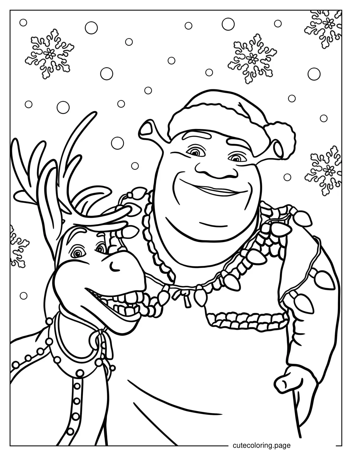 Christmas Themed Shrek And Donkey Coloring Page coloring page