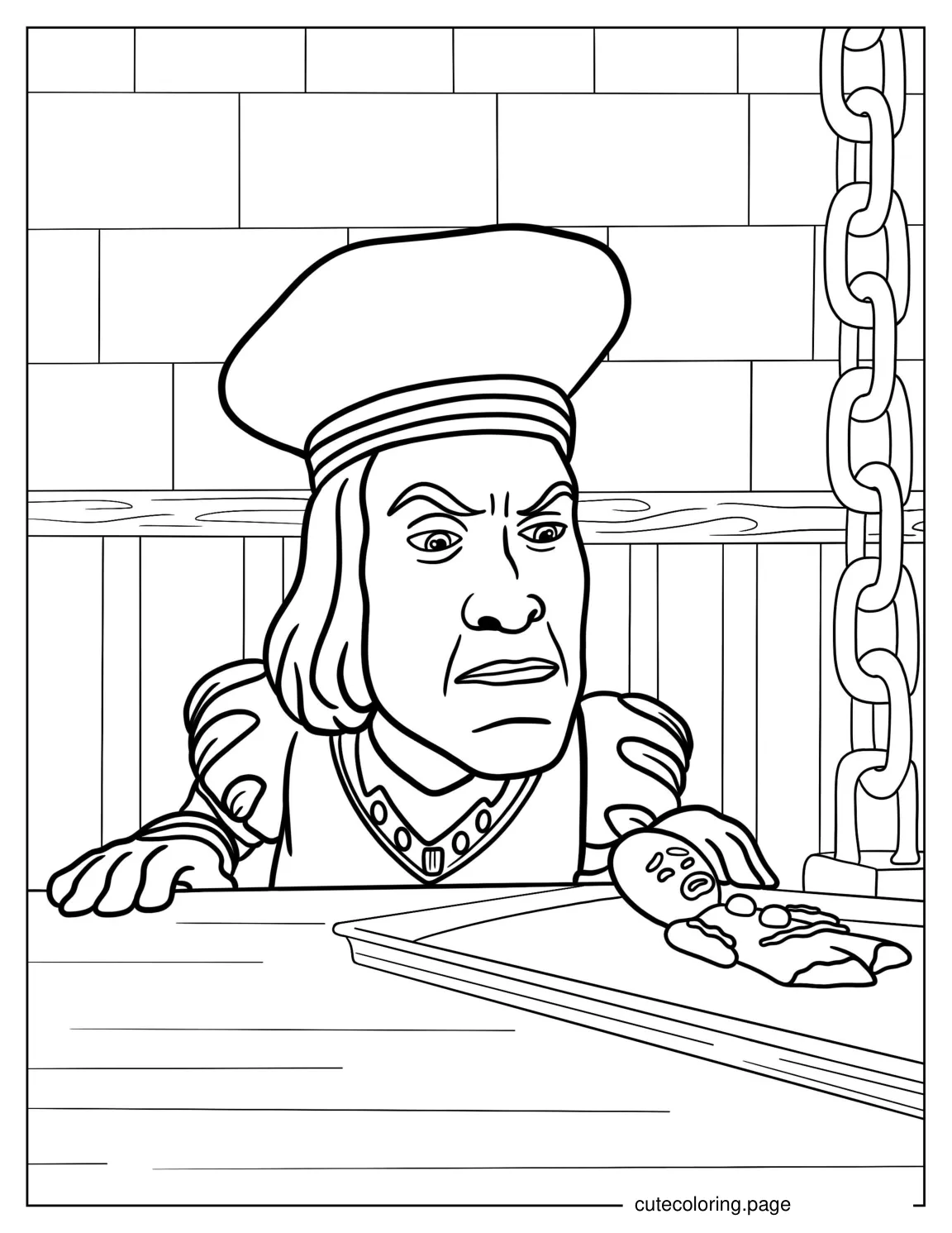 Lord Farguaad Tormenting Gingerbread Man coloring page