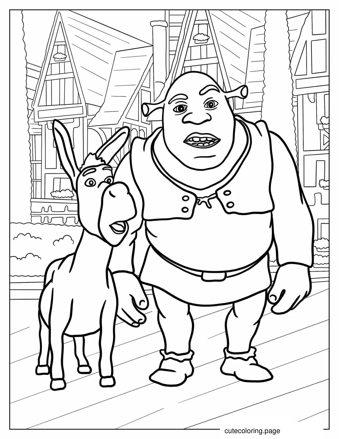 Shrek And Donkey In Duloc Coloring Page coloring page