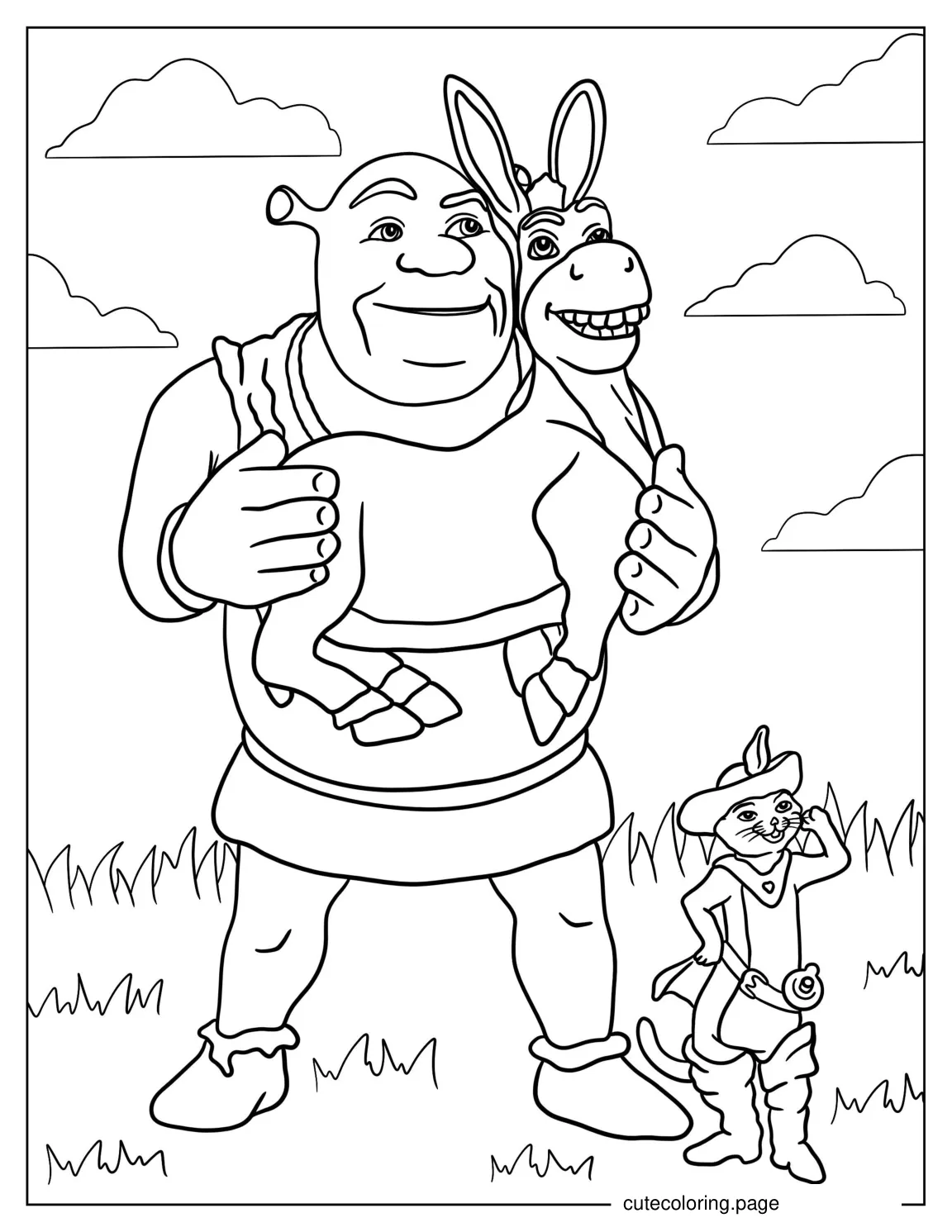 Shrek Donkey And Puss In Boots To Color coloring page