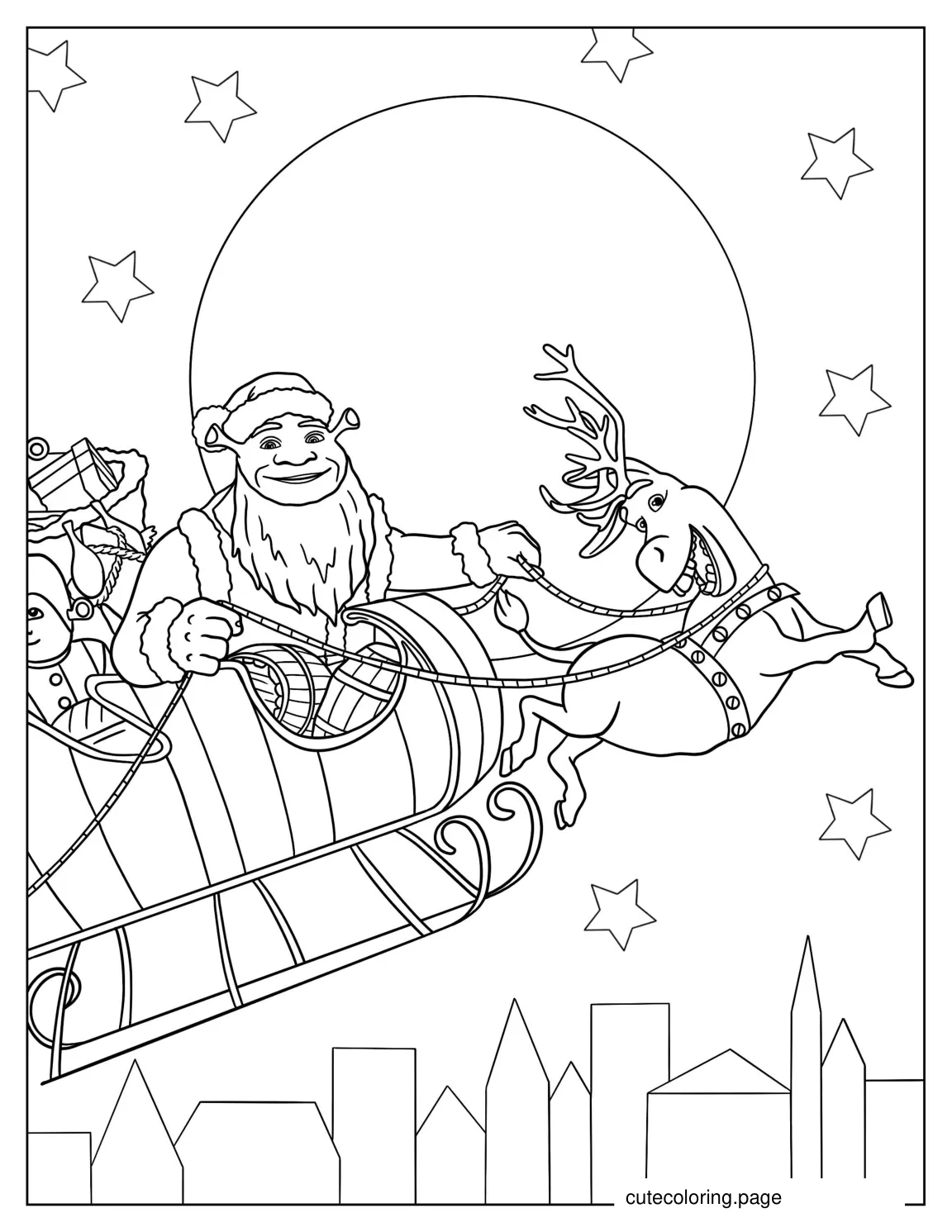 Shrek Dressed As Santa With Donkey Coloring Sheet coloring page