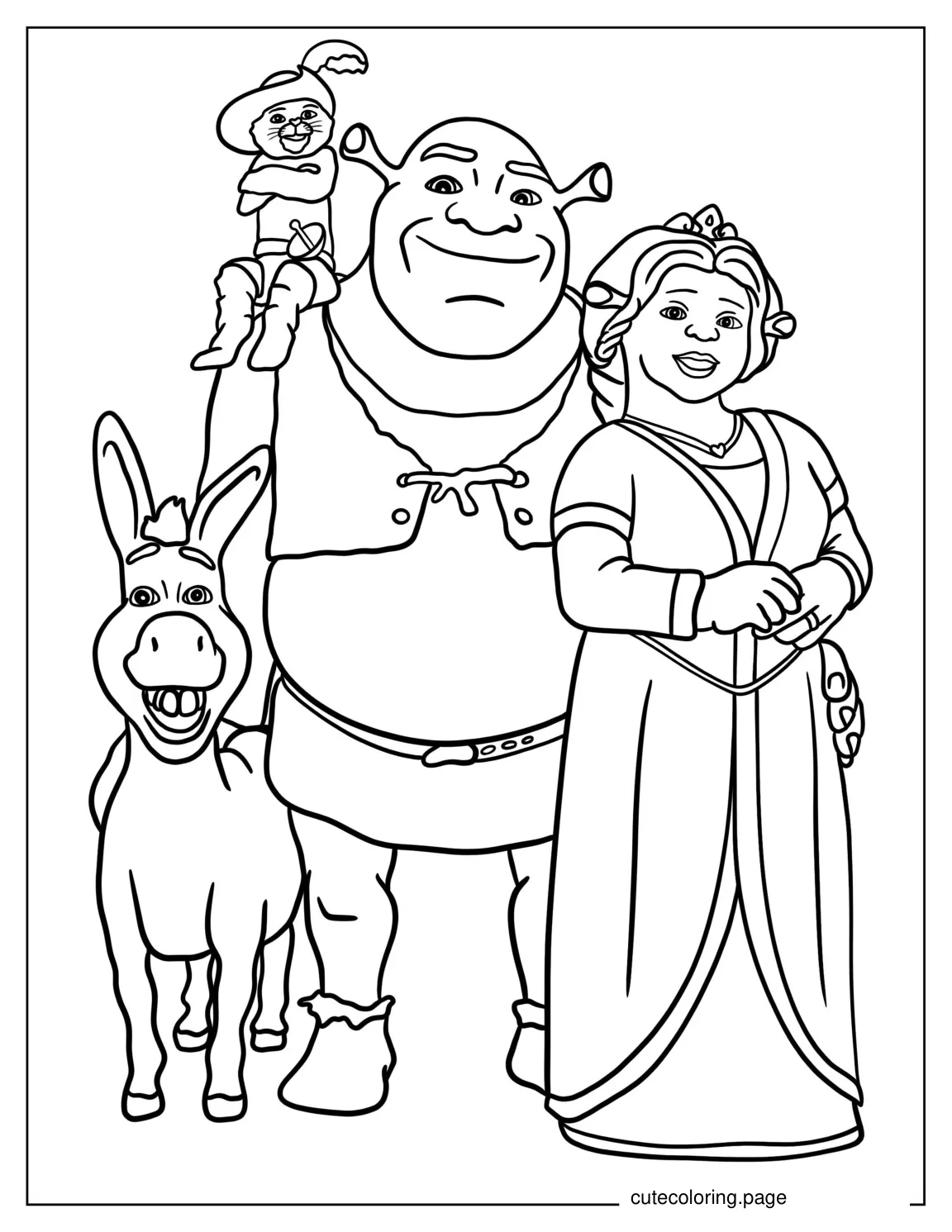 Shrek With Fiona And Friends To Color coloring page