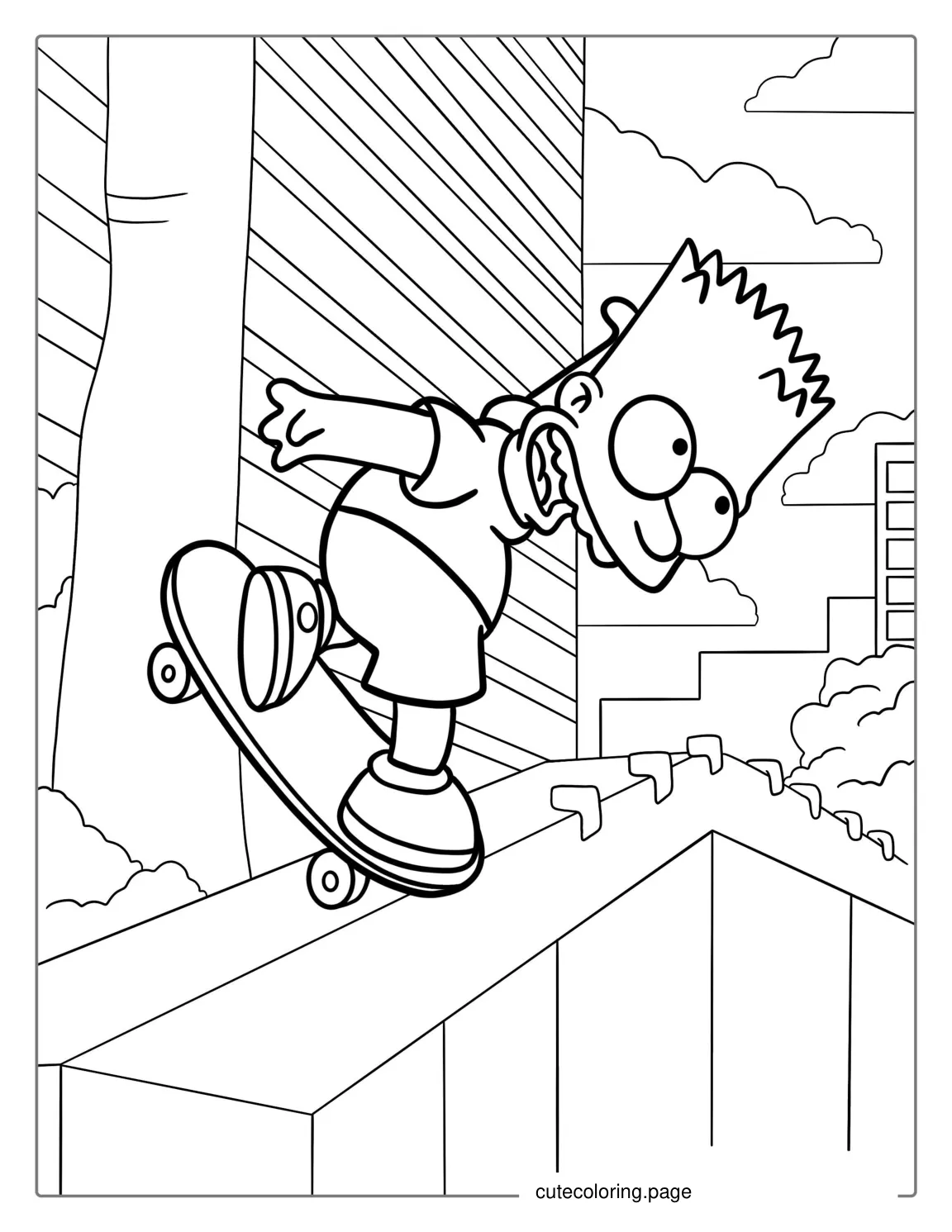 Bart Doing Skate Trick To Color coloring page