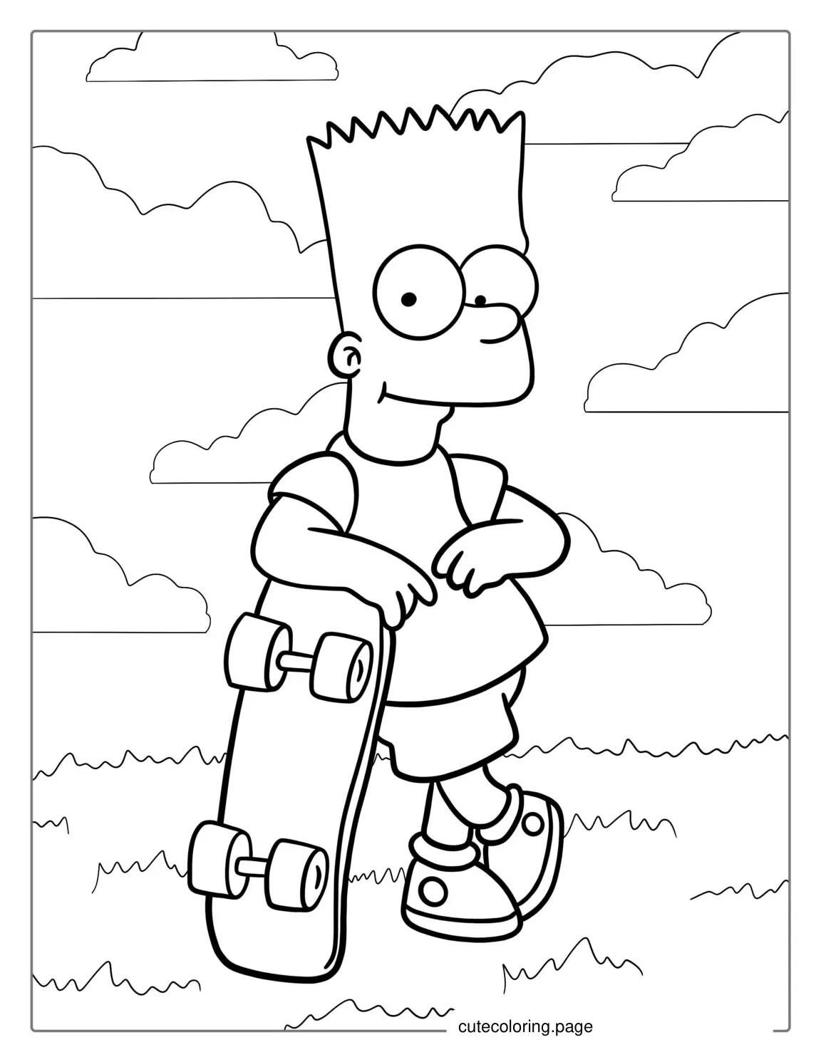 Bart Simpson Holding Skateboard Coloring Sheet coloring page