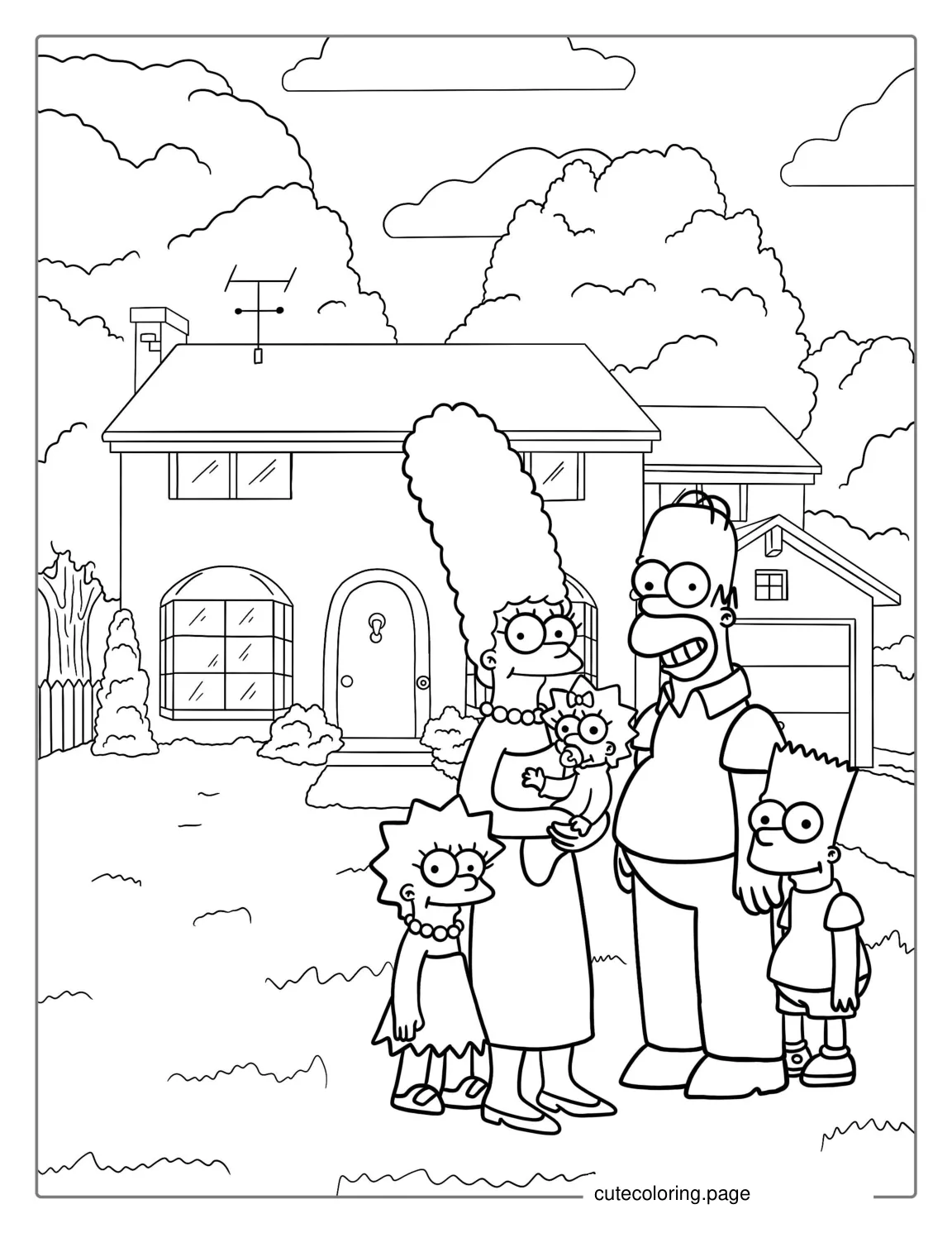 Coloring Page Of Simpsons Family In Front Of House coloring page