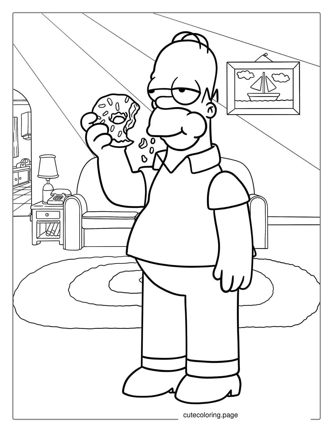 Homer Eating Donut Coloring Page coloring page