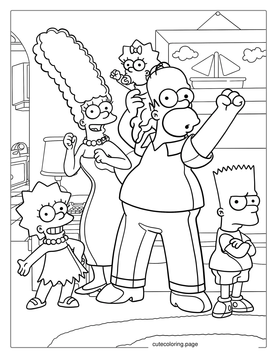 Marge Homer Bart Lisa And Maggie To Color coloring page