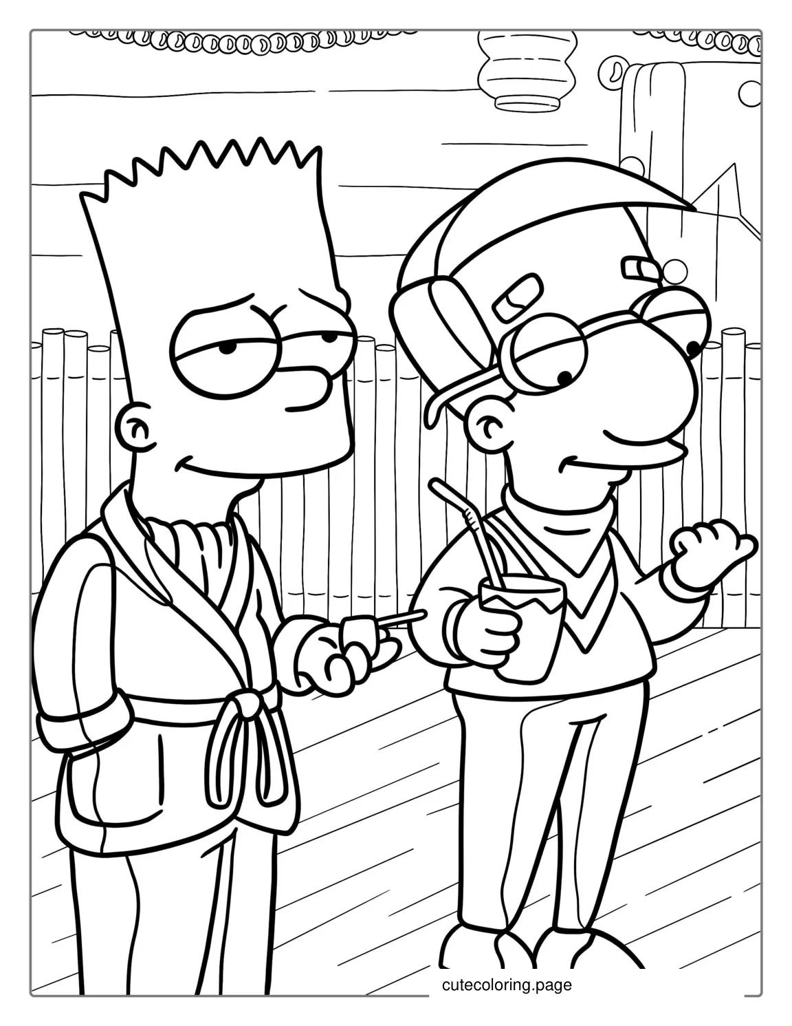 Milhouse And Bart Wearing Robes To Color coloring page