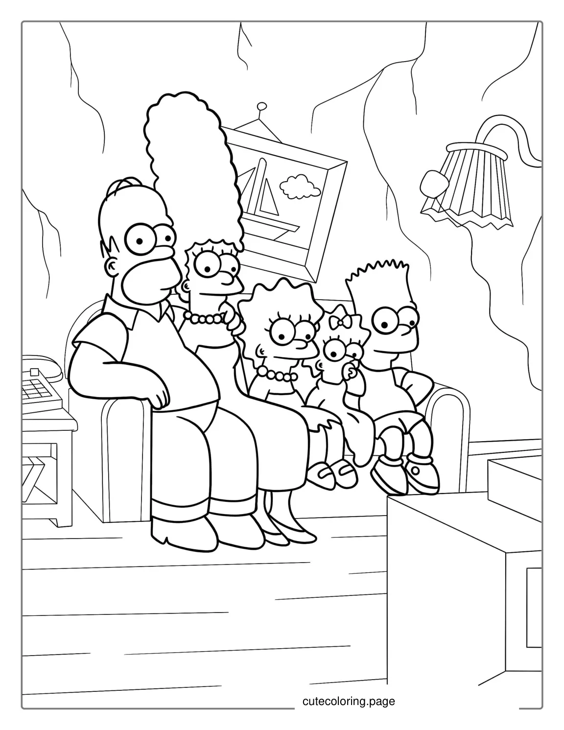 Simpsons Family Sitting On Couch To Color coloring page