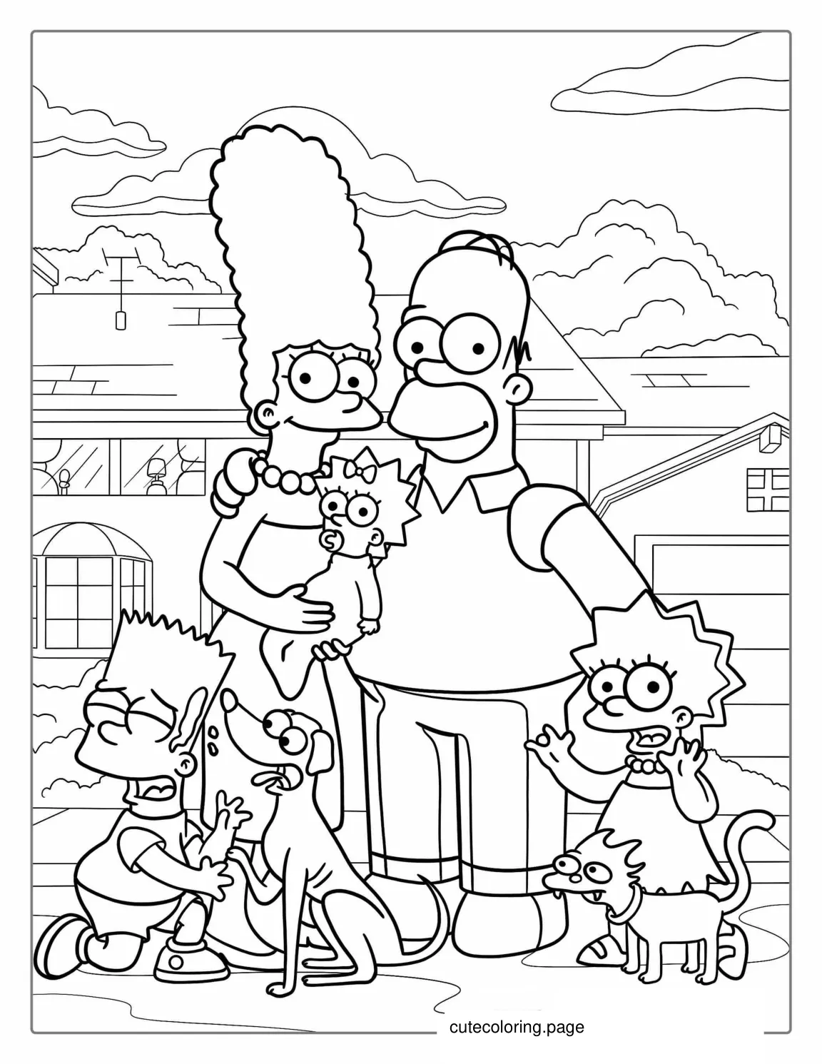 The Simpsons With All Characters And Pets coloring page