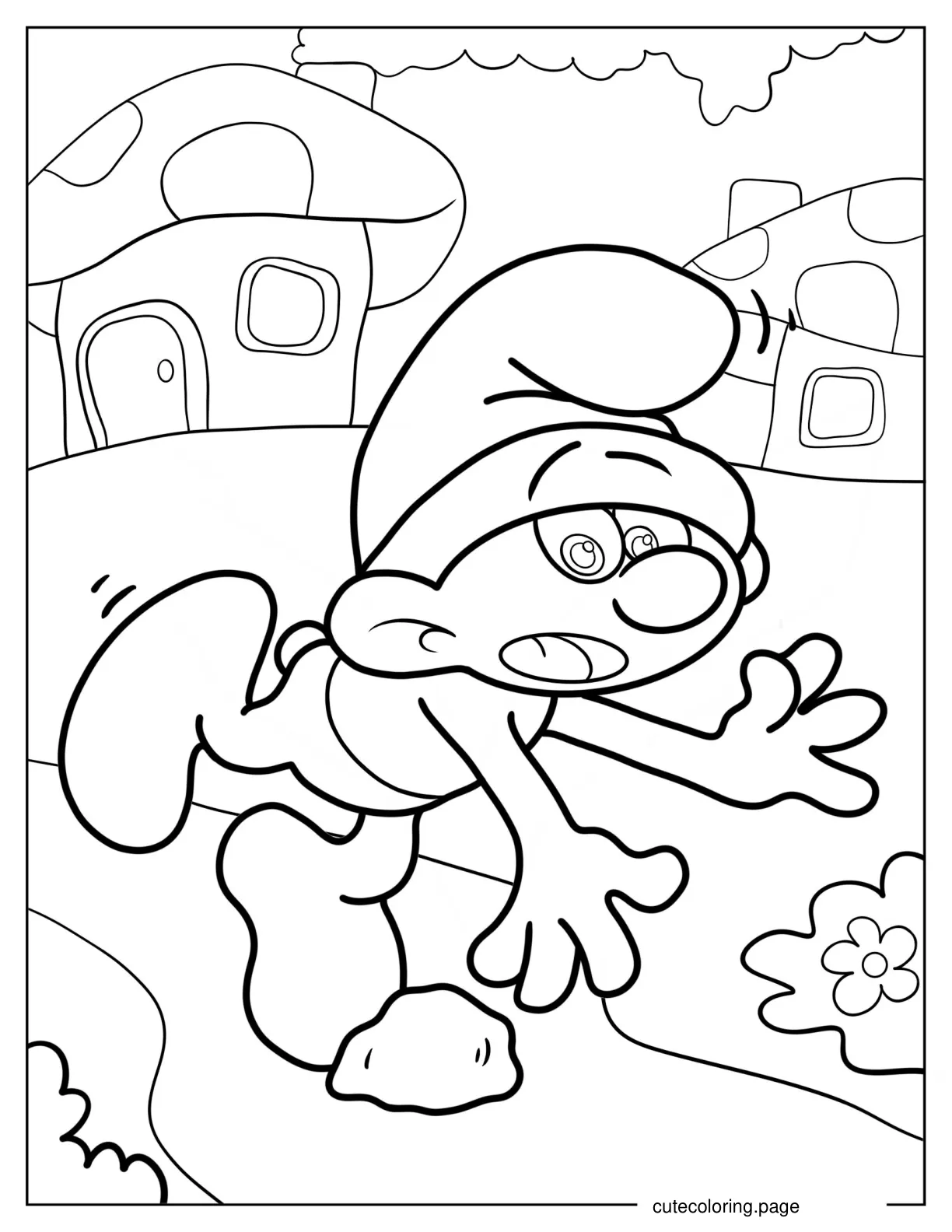 Clumsy Smurf Tripping On Rock coloring page