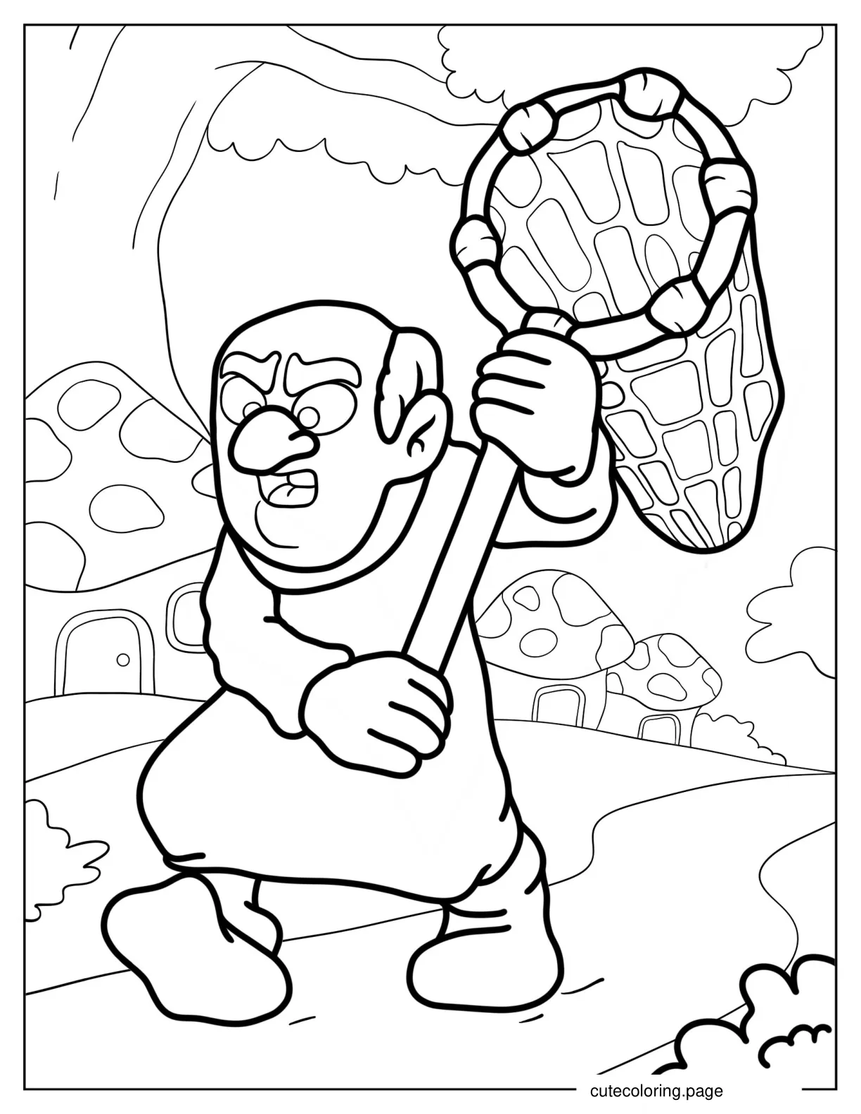 Coloring Page Of Gargamel Trying To Catch Smurfs  coloring page