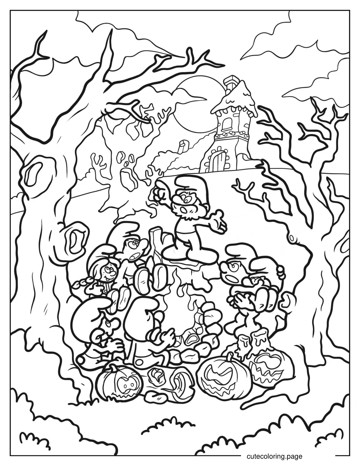 Detailed Halloween Smurfs Coloring Page coloring page