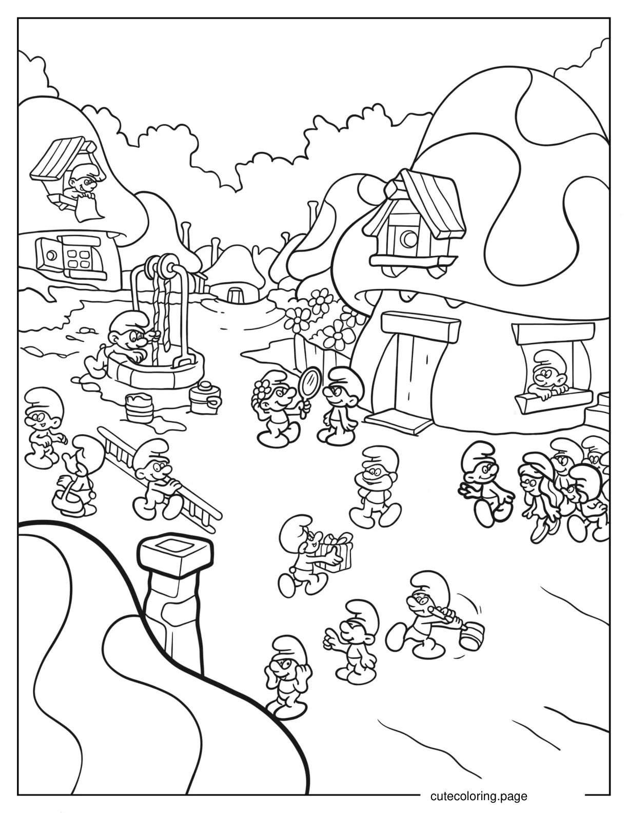 Detailed Smurf Village Coloring In coloring page