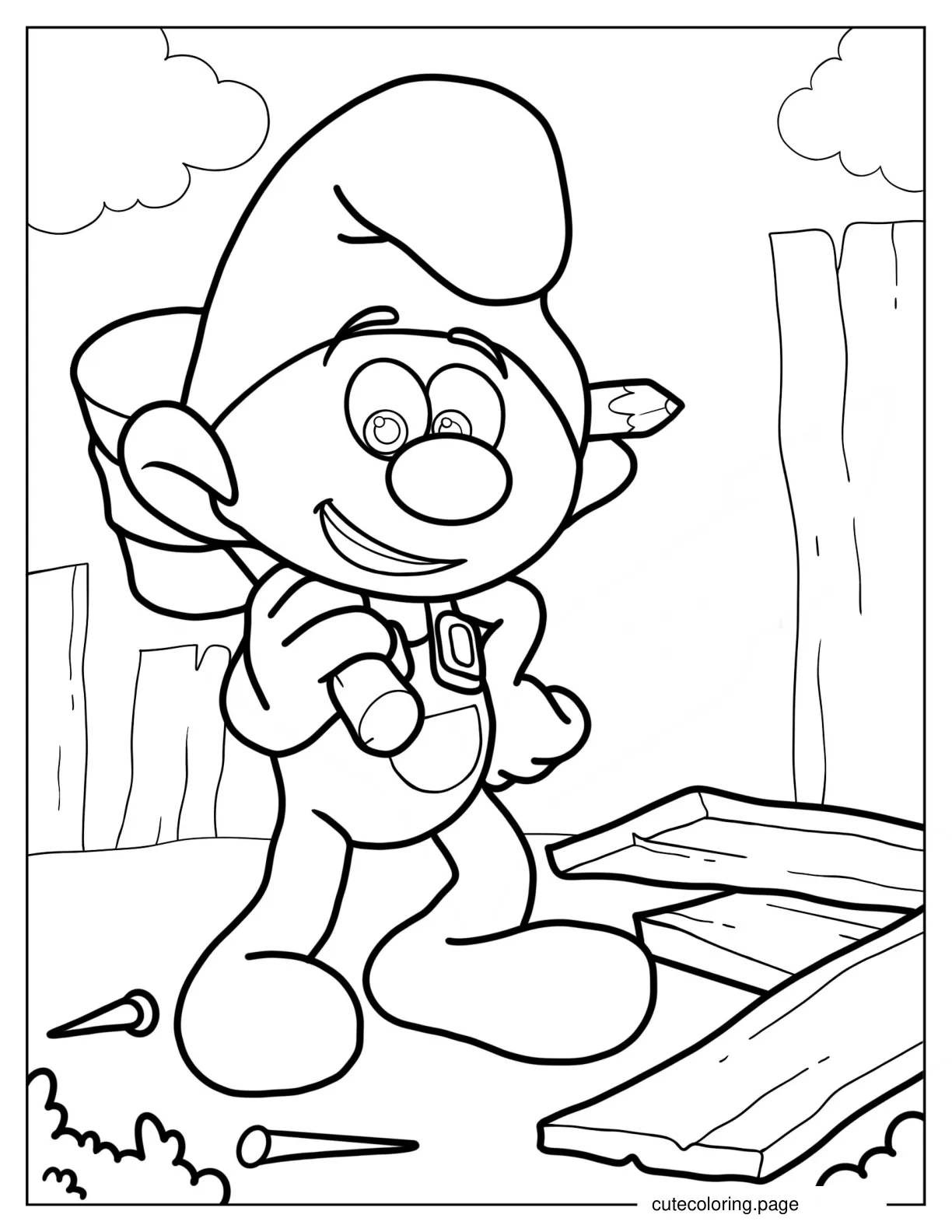 Handy Smurf Holding Mallet coloring page