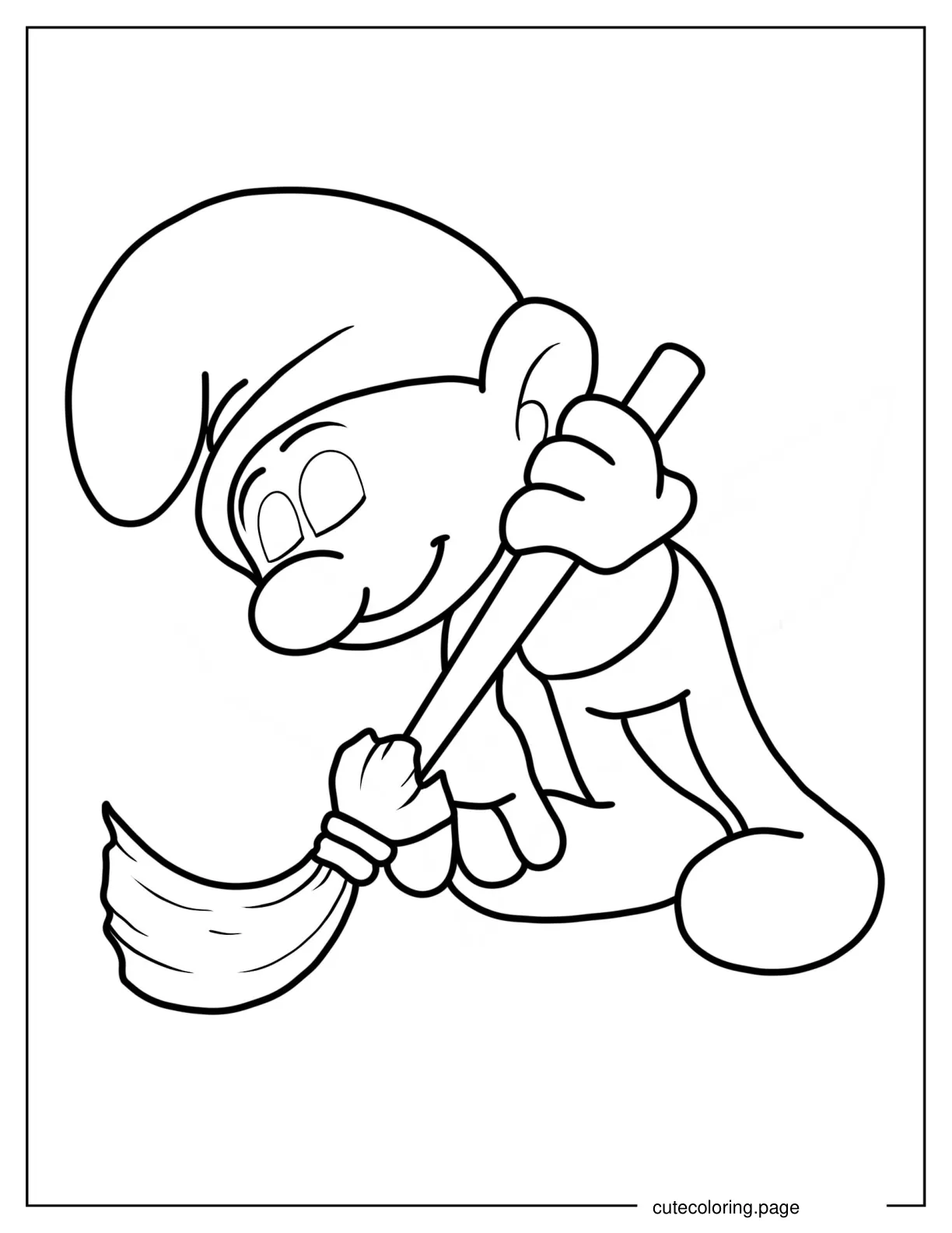 Lazy Smurf Napping While Sweeping Floor coloring page