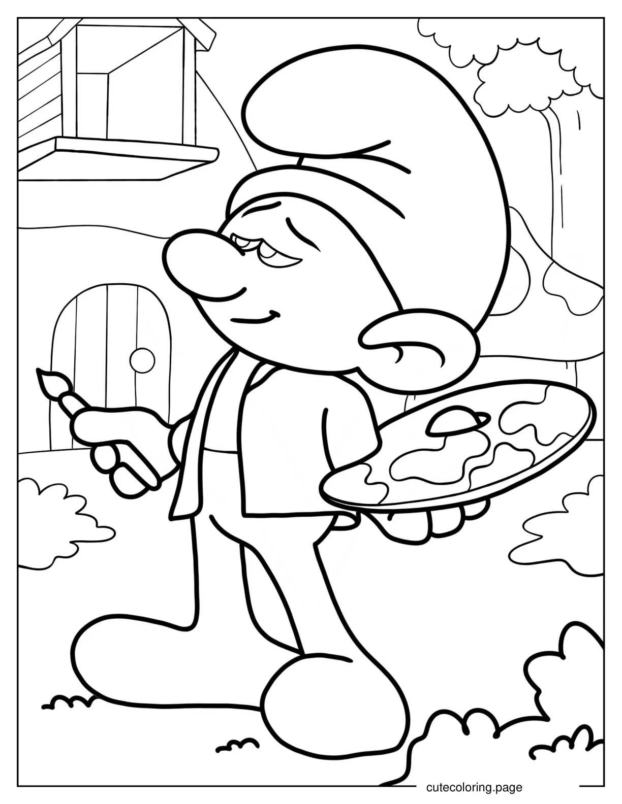 Painter Smurf Coloring In For Kids coloring page