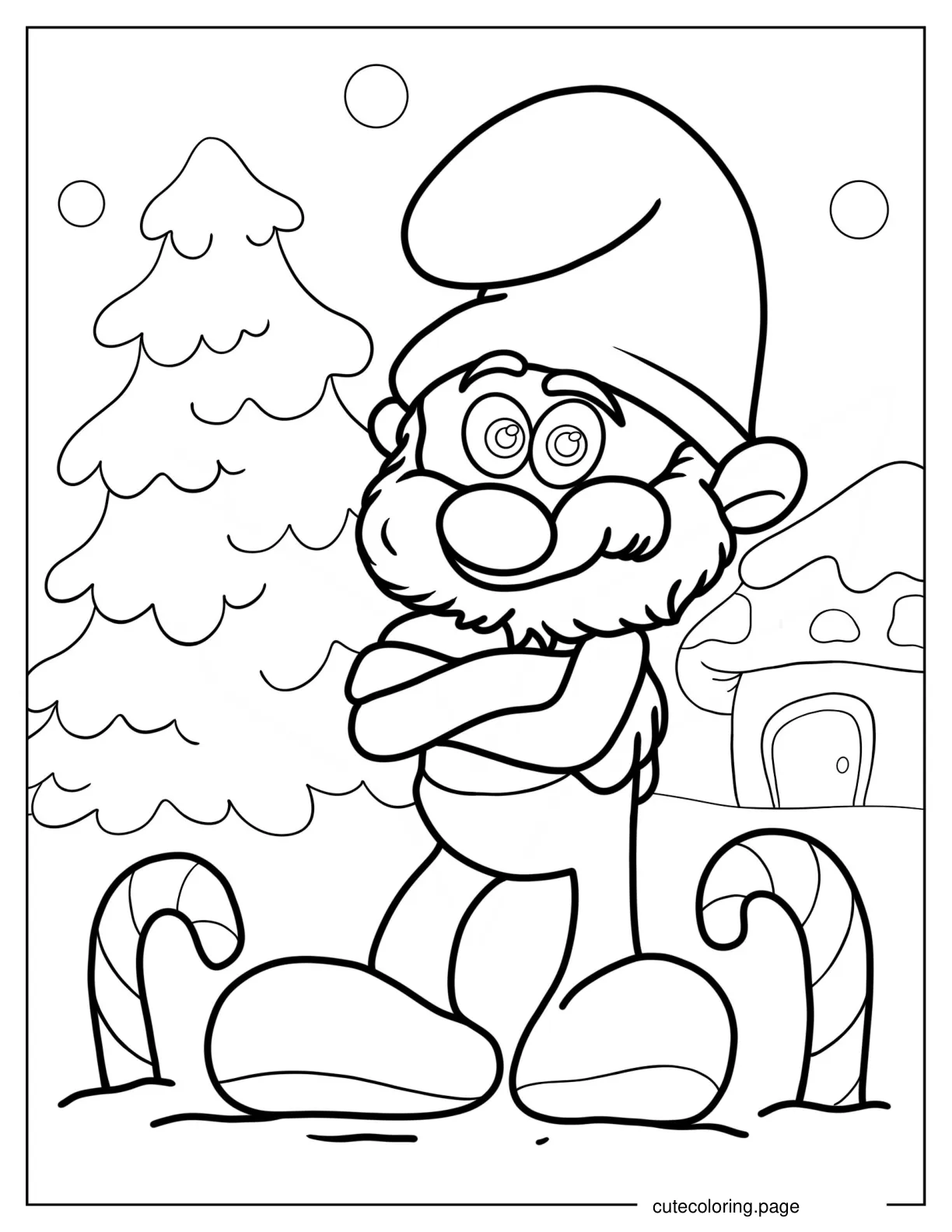 Santa Smurf With Christmas Candy Canes coloring page