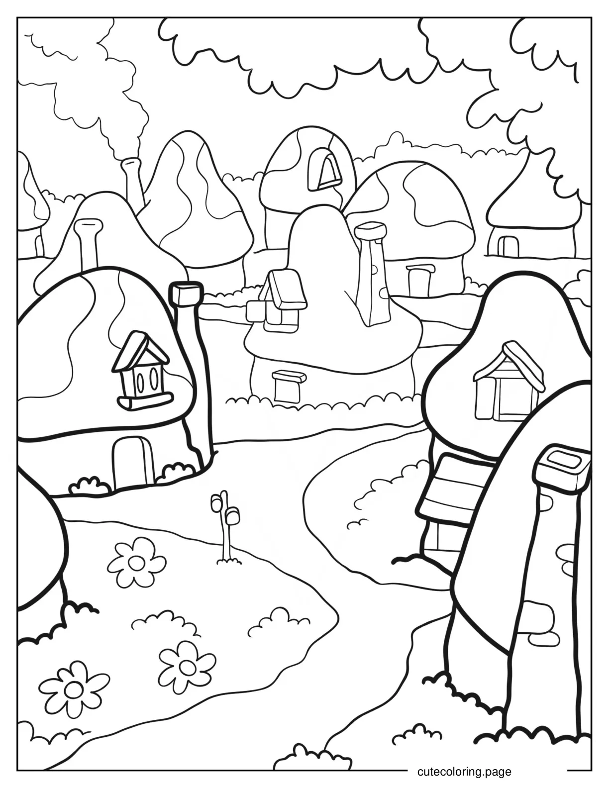 Smurf Village Houses coloring page