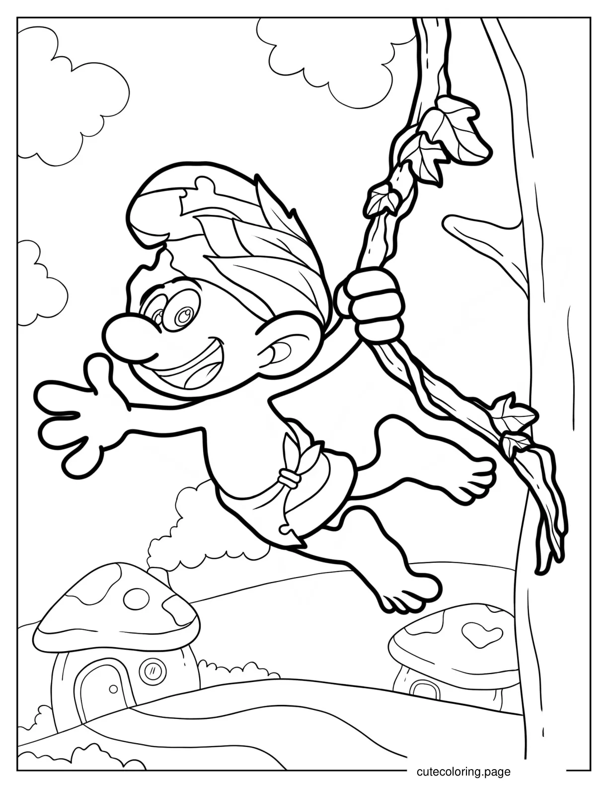 Wild Smurf Swinging On Vines Coloring In coloring page