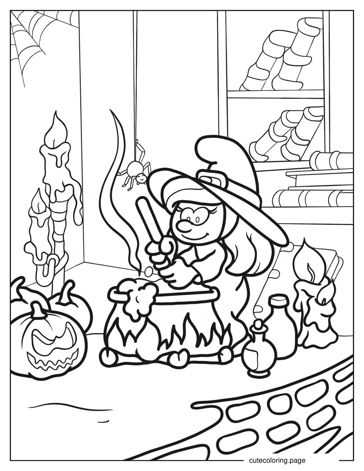 Witch Smurfette With Cauldron coloring page